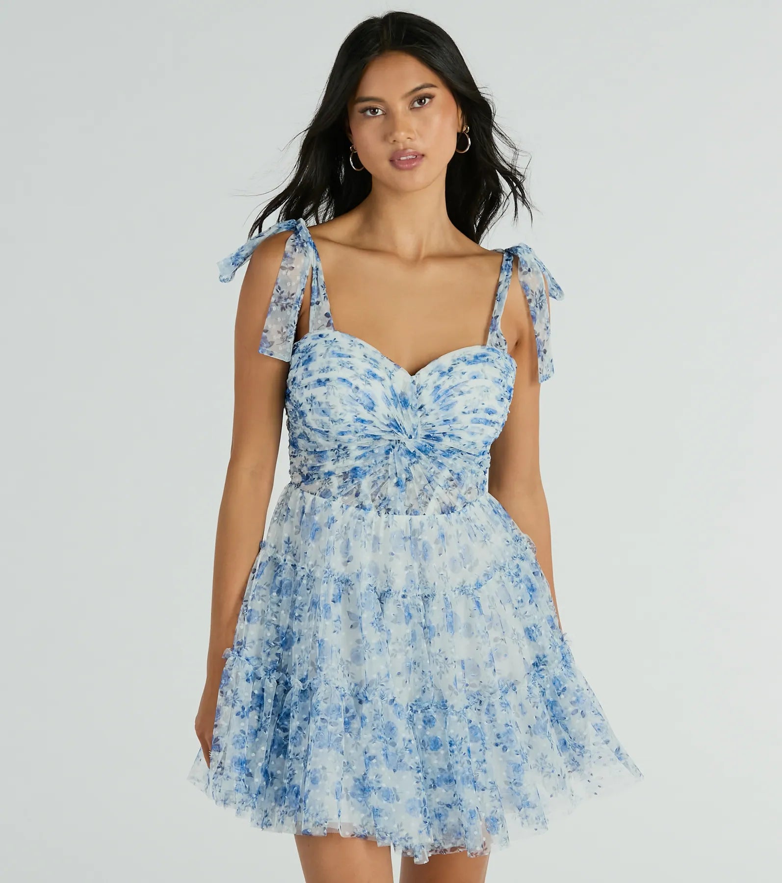 Ethereal Elegance: Brynne Premium Floral Mesh Skater Dress