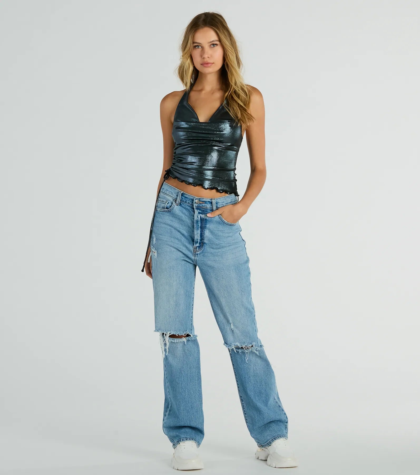 Ultimate Glam Metallic Halter Top - Trendy Night Out Essential