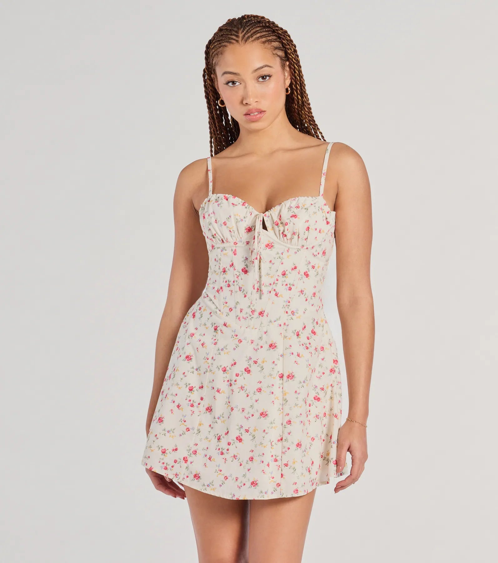 Ultimate Flirty Romance Corset Lace-Up Floral A-Line Mini Dress