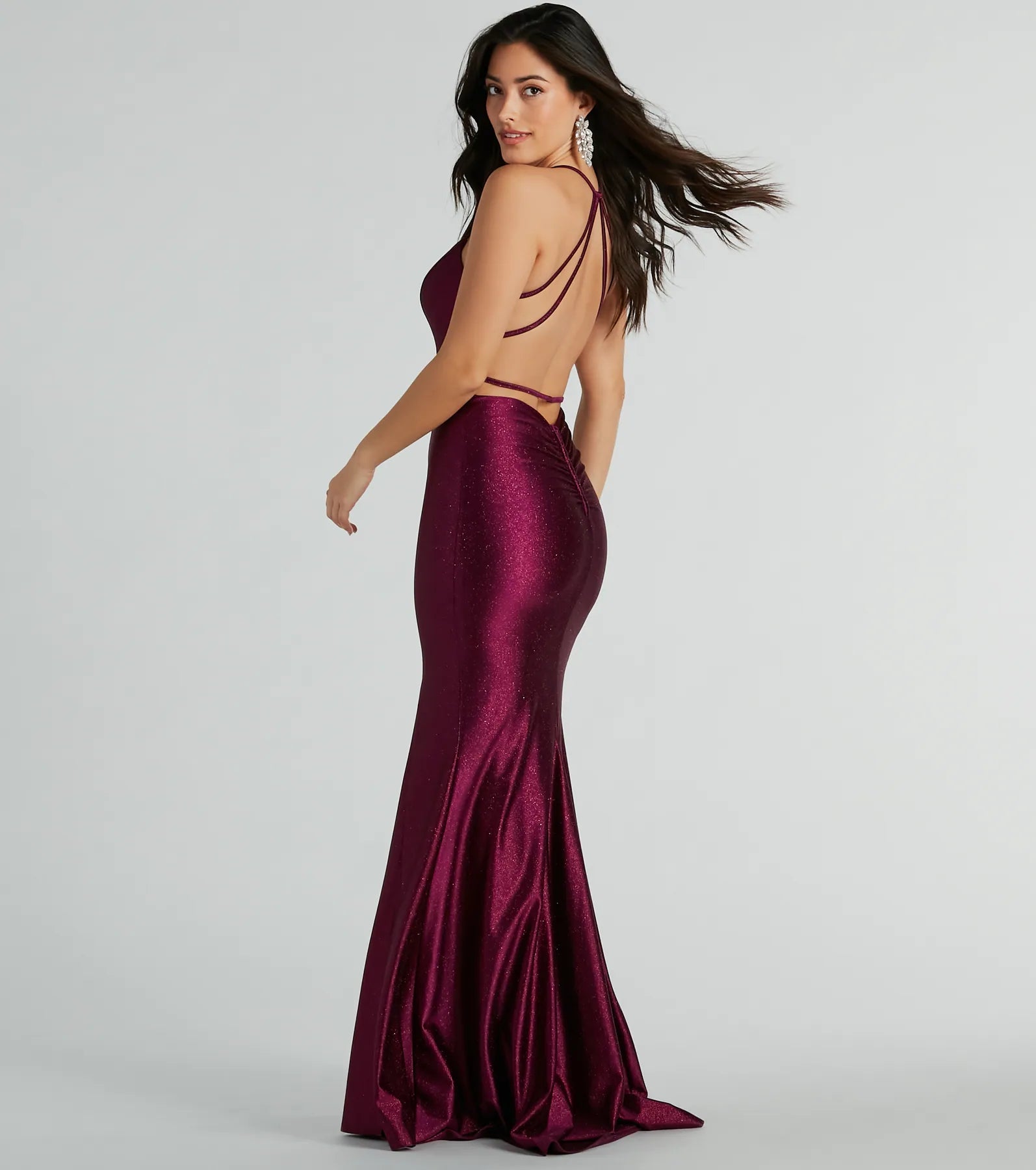 Premium Mindy Strappy Back Mermaid Satin Glitter Dress - Ultimate Elegance