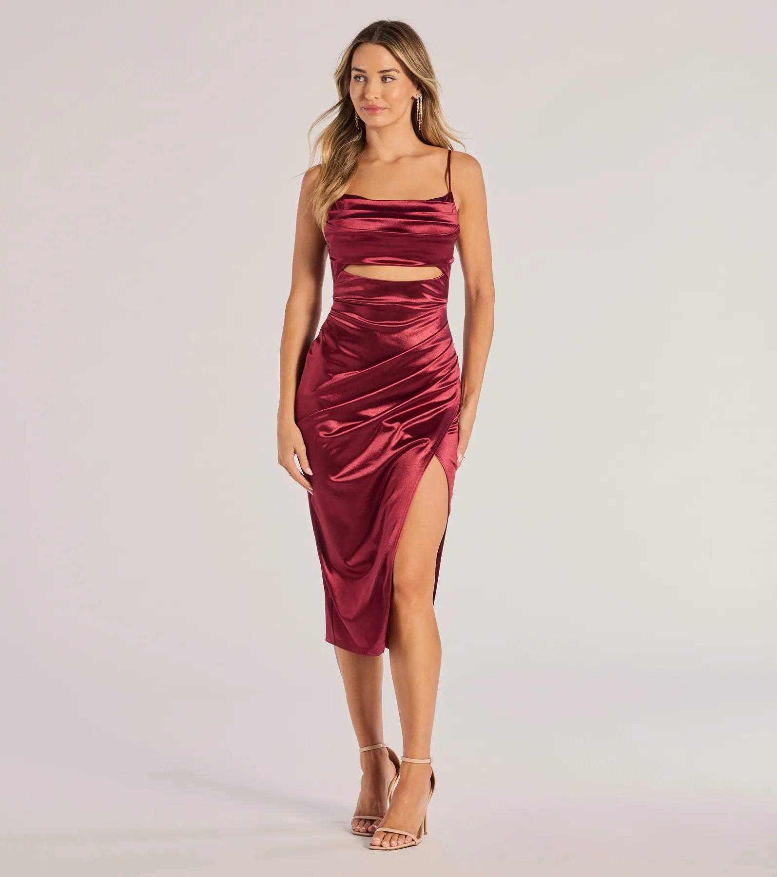 Premium Lilith Satin Cutout Wrap-Front Midi Dress - Ultimate Elegance