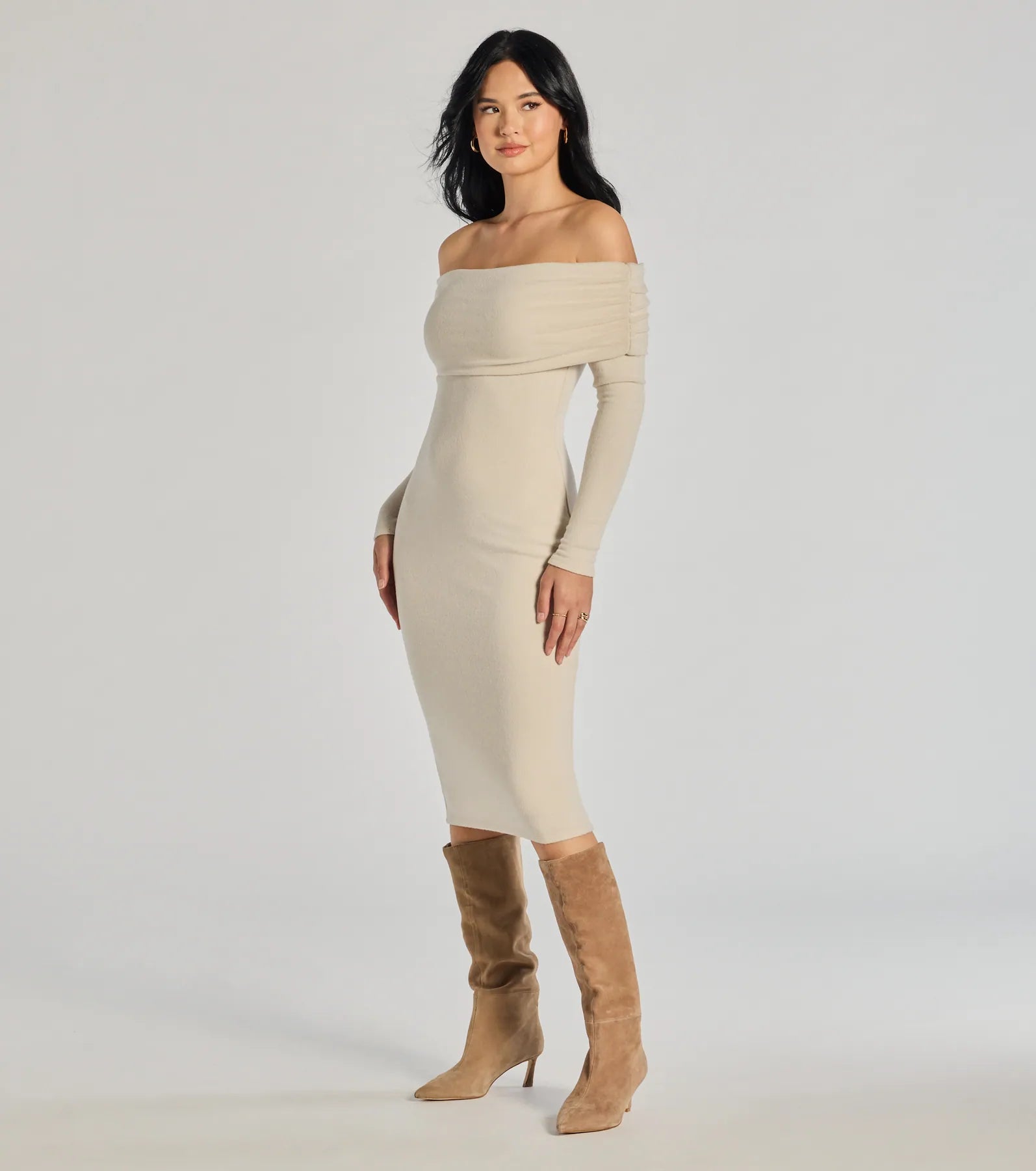 Premium Elegance Long Sleeve Midi Dress