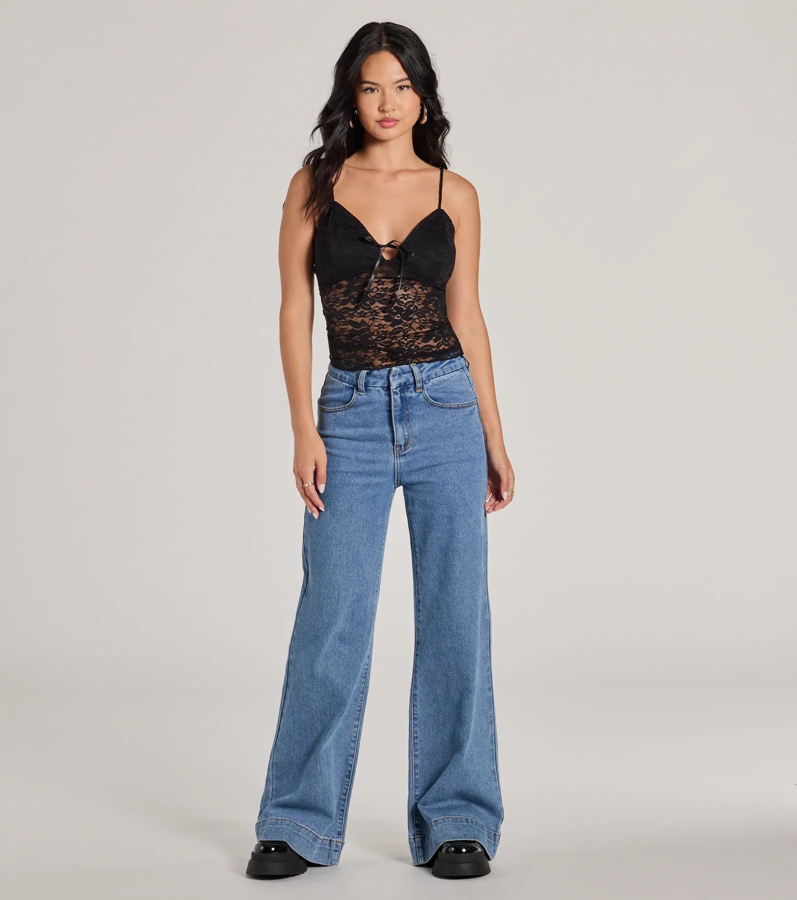 Premium Sheer Lace V-Neck Crop Top