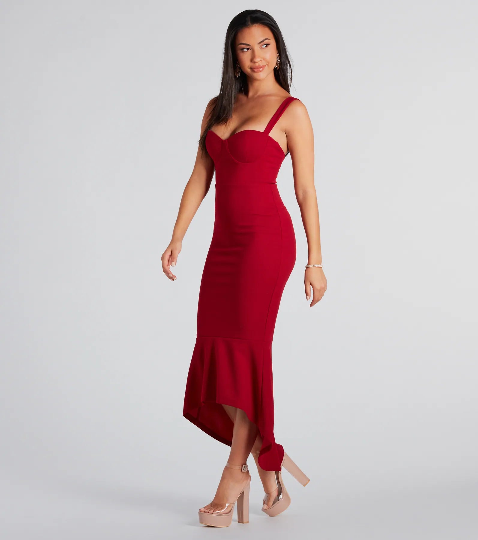 Elegant Ramona High-Low Ruffled Mermaid Evening Gown