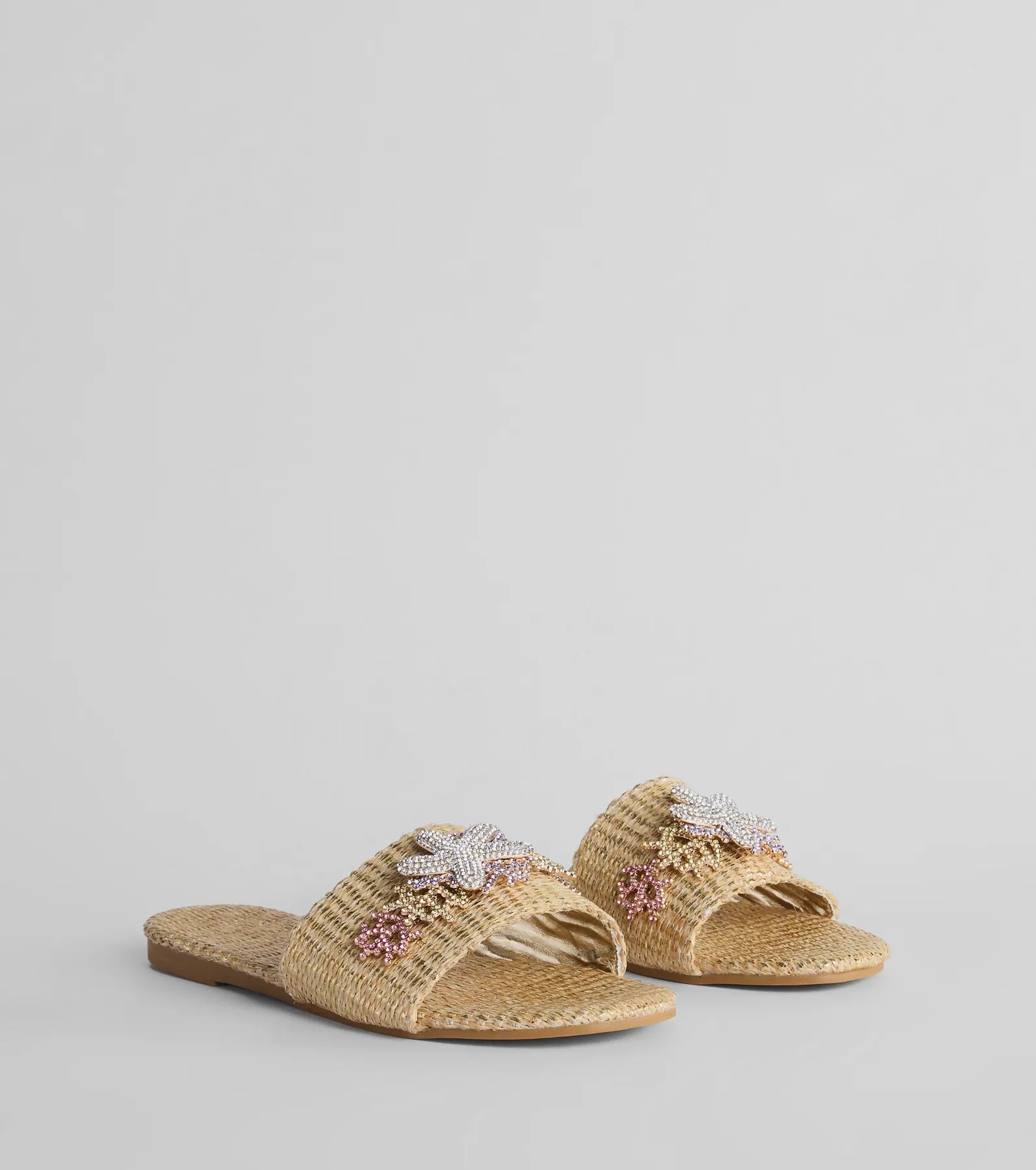Premium Rhinestone Starfish Straw Flat Sandals - Ultimate Summer Style