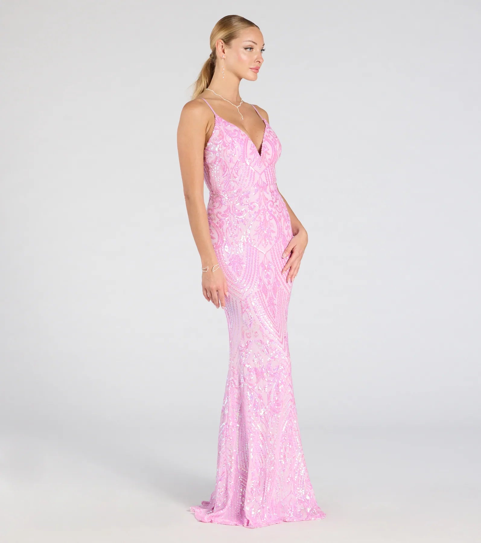Kensie Ultimate Sparkle V-Neck Mermaid Sequin Gown
