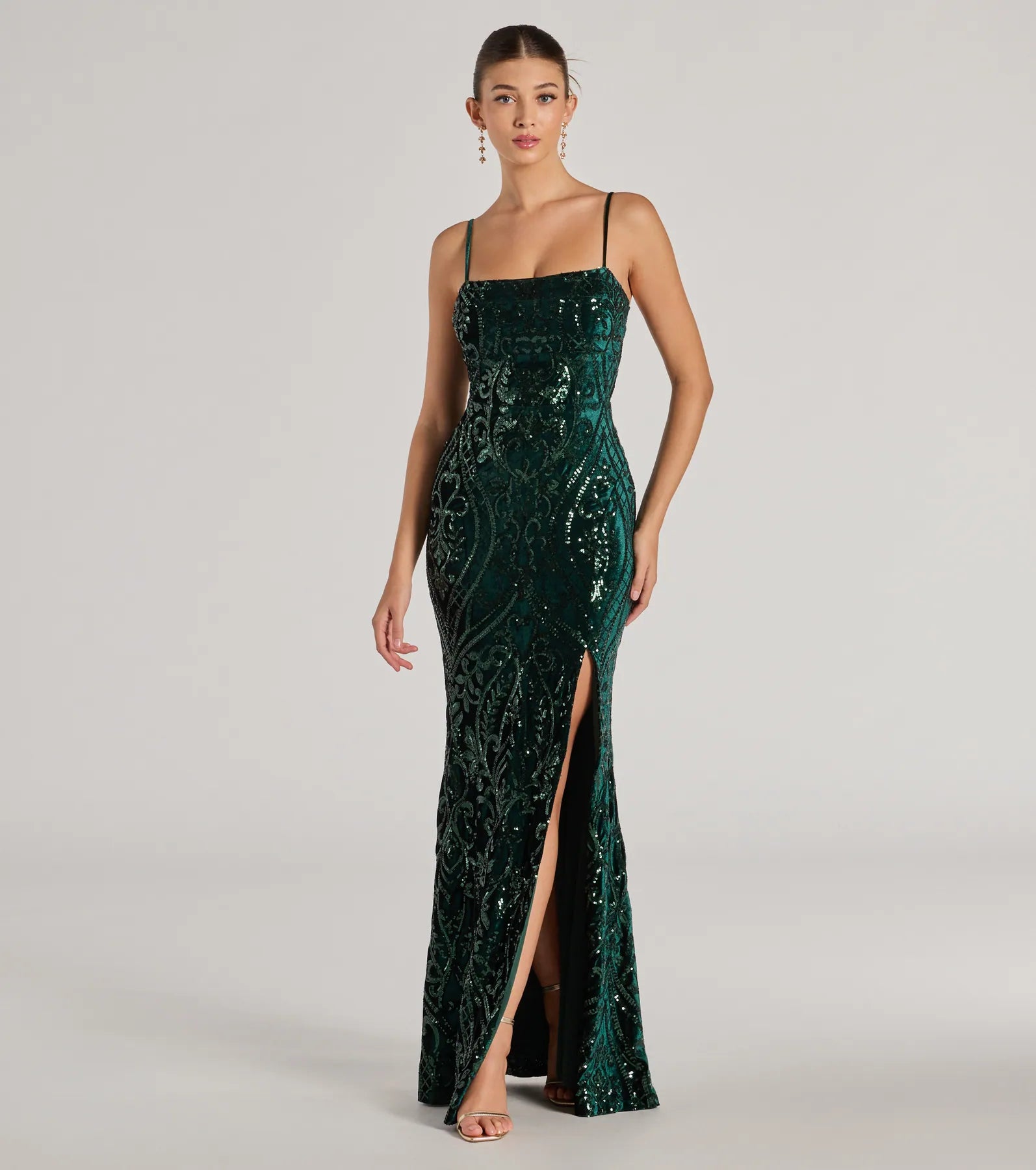 Premium Lilia Sequin Velvet Evening Gown