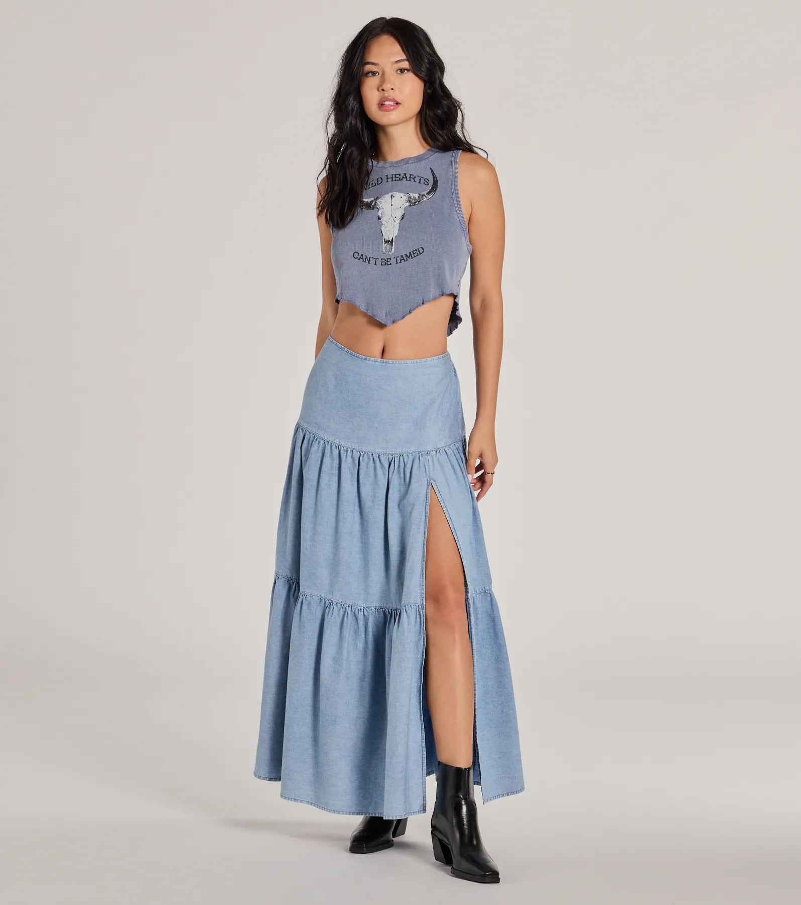 Ultimate Summer Chambray Maxi Skirt with Front Slit