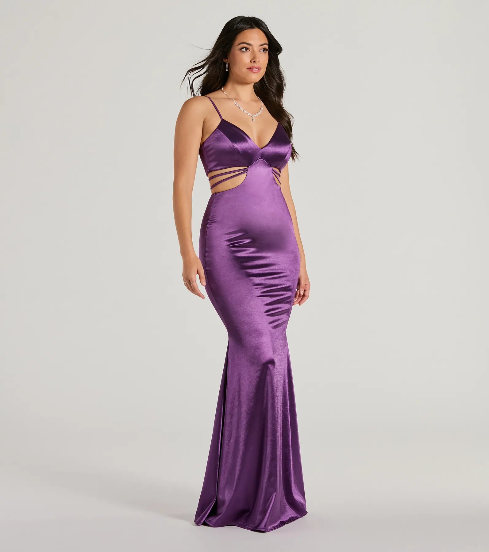 Premium Pricilla V-Neck Strappy Mermaid Satin Gown