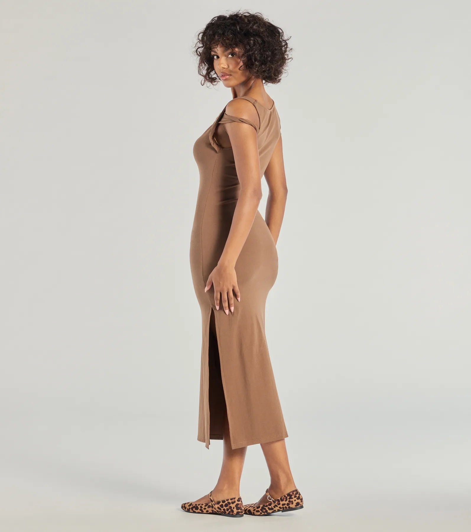 Ultimate Twist Of Chic High-Slit Knit Midi Dress