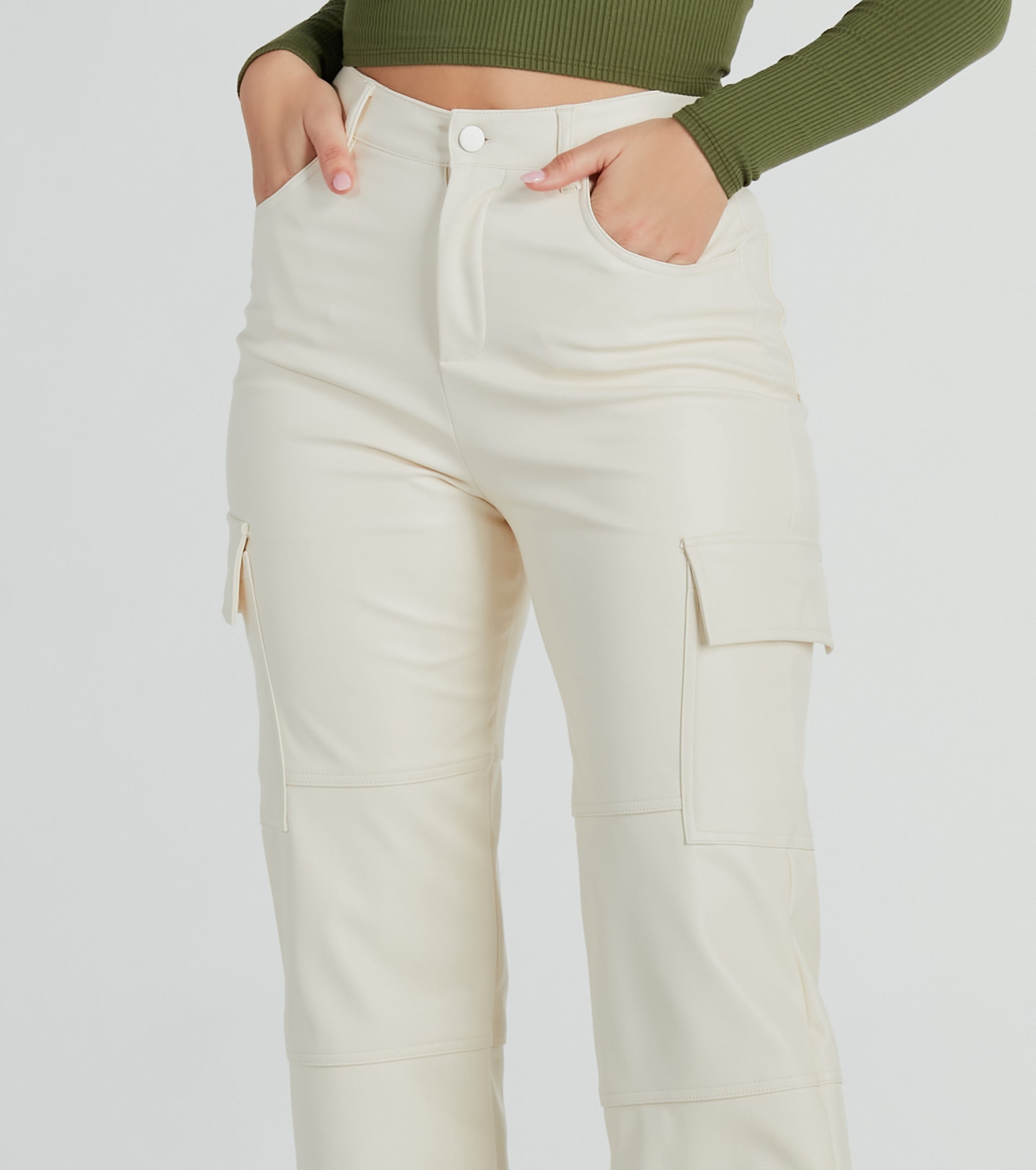 Premium Faux Leather Cargo Pants - Sleek Straight-Leg Style