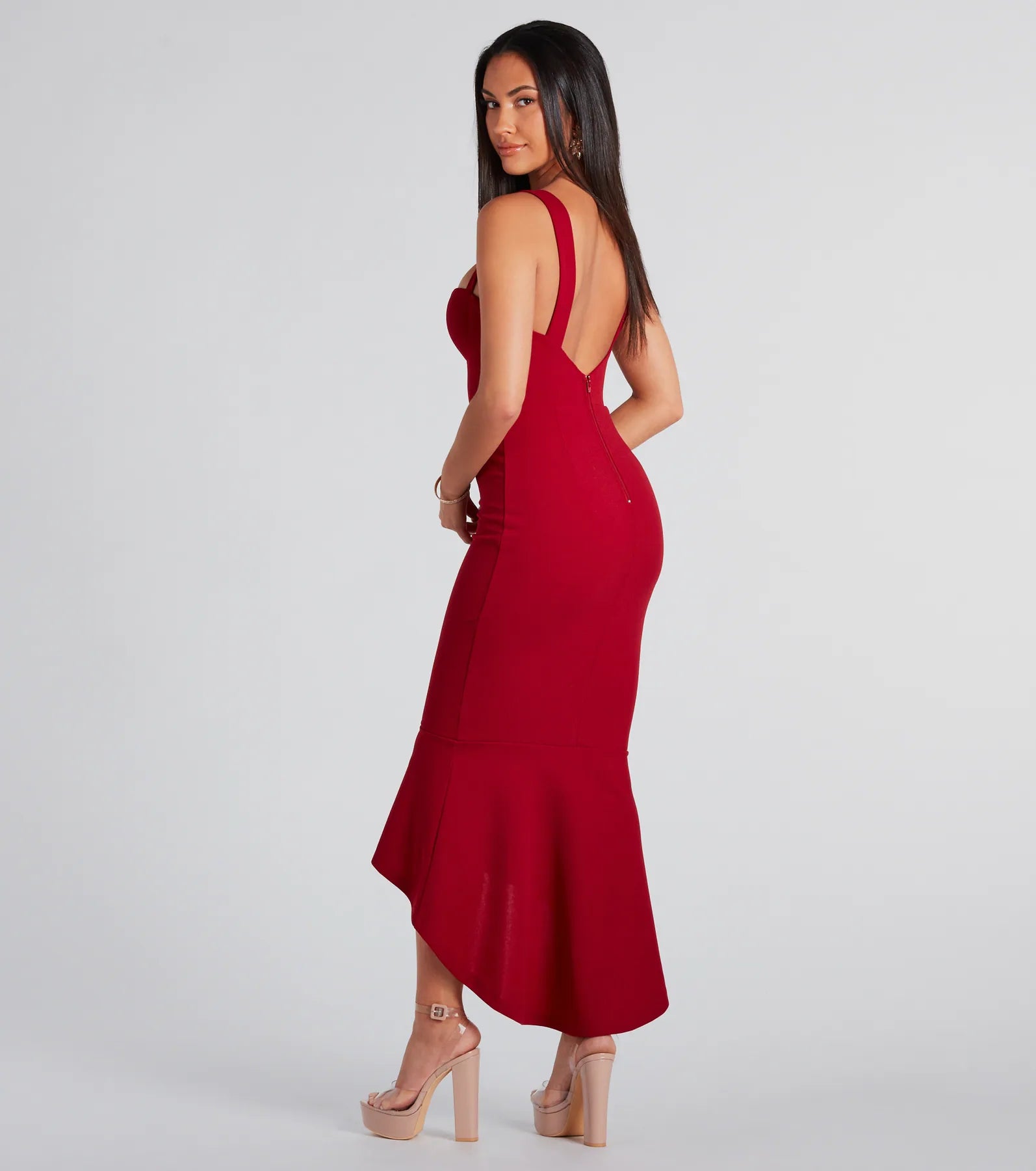 Elegant Ramona High-Low Ruffled Mermaid Evening Gown