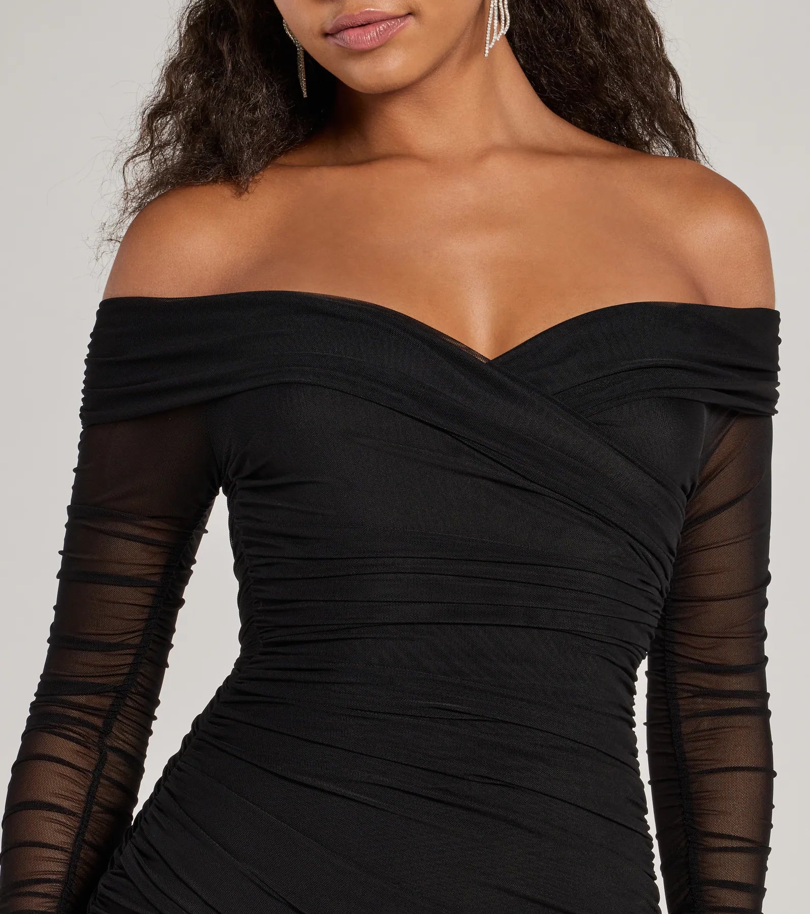 Ultimate Sultry Mesh Off-The-Shoulder Bodycon Dress