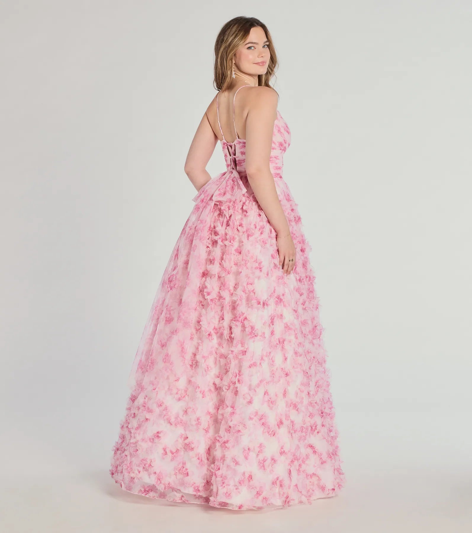 Caitlyn Ultimate Lace-Up Rose Floral A-Line Evening Gown