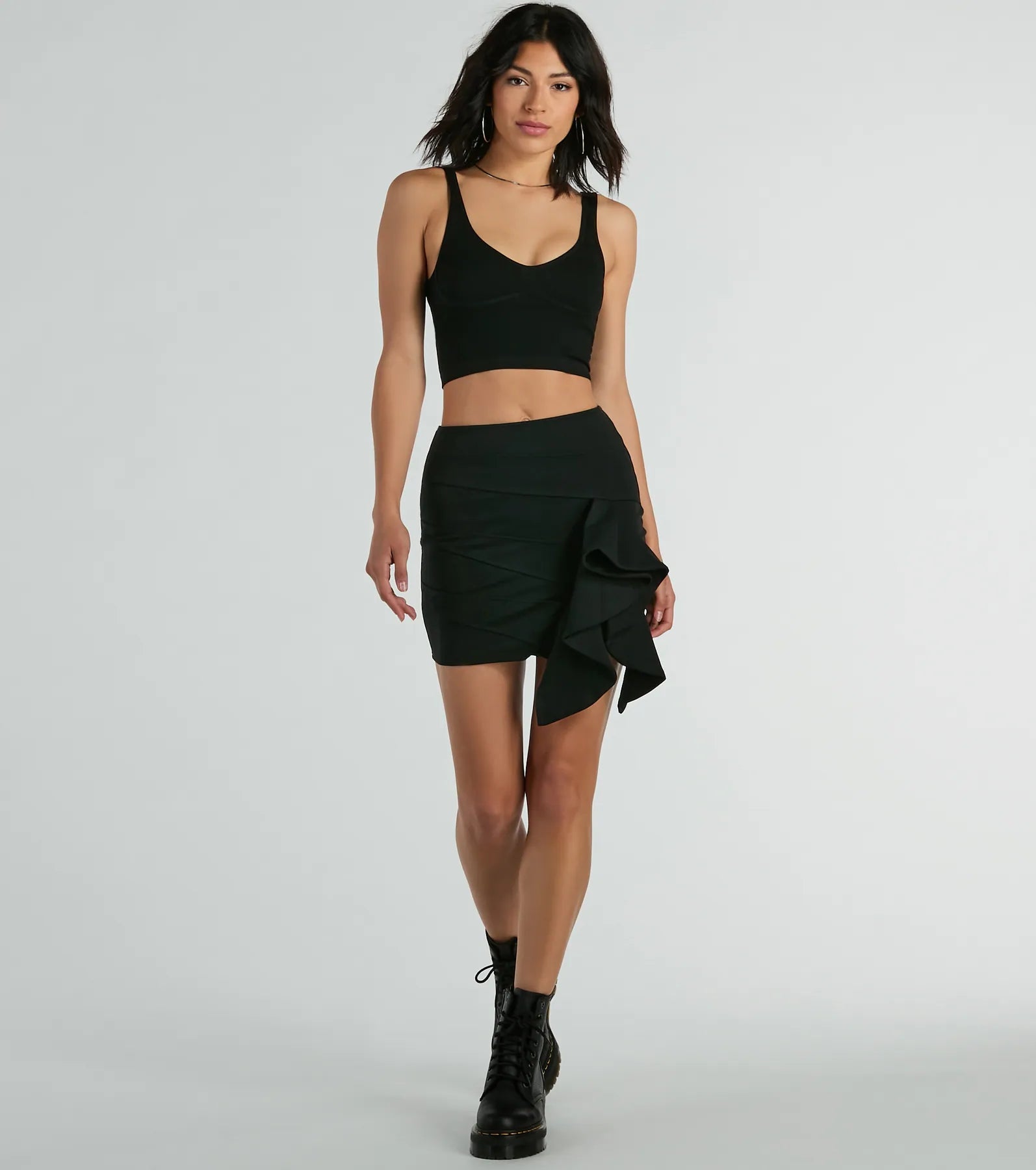 Ultimate Iconic Moves Ruffled Ponte Knit Mini Skirt