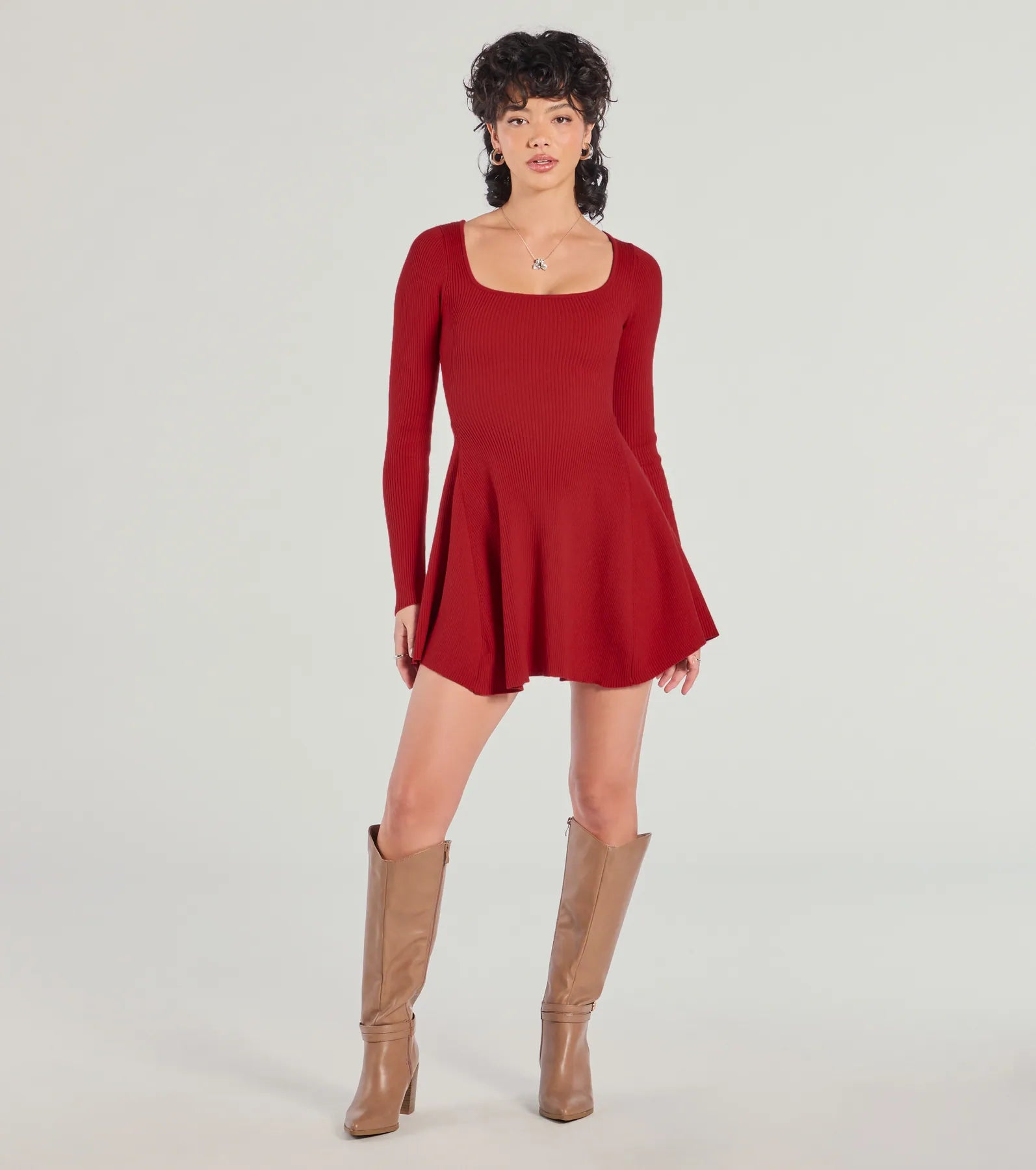 Ultimate Twirl Elegance Rib Knit Skater Dress