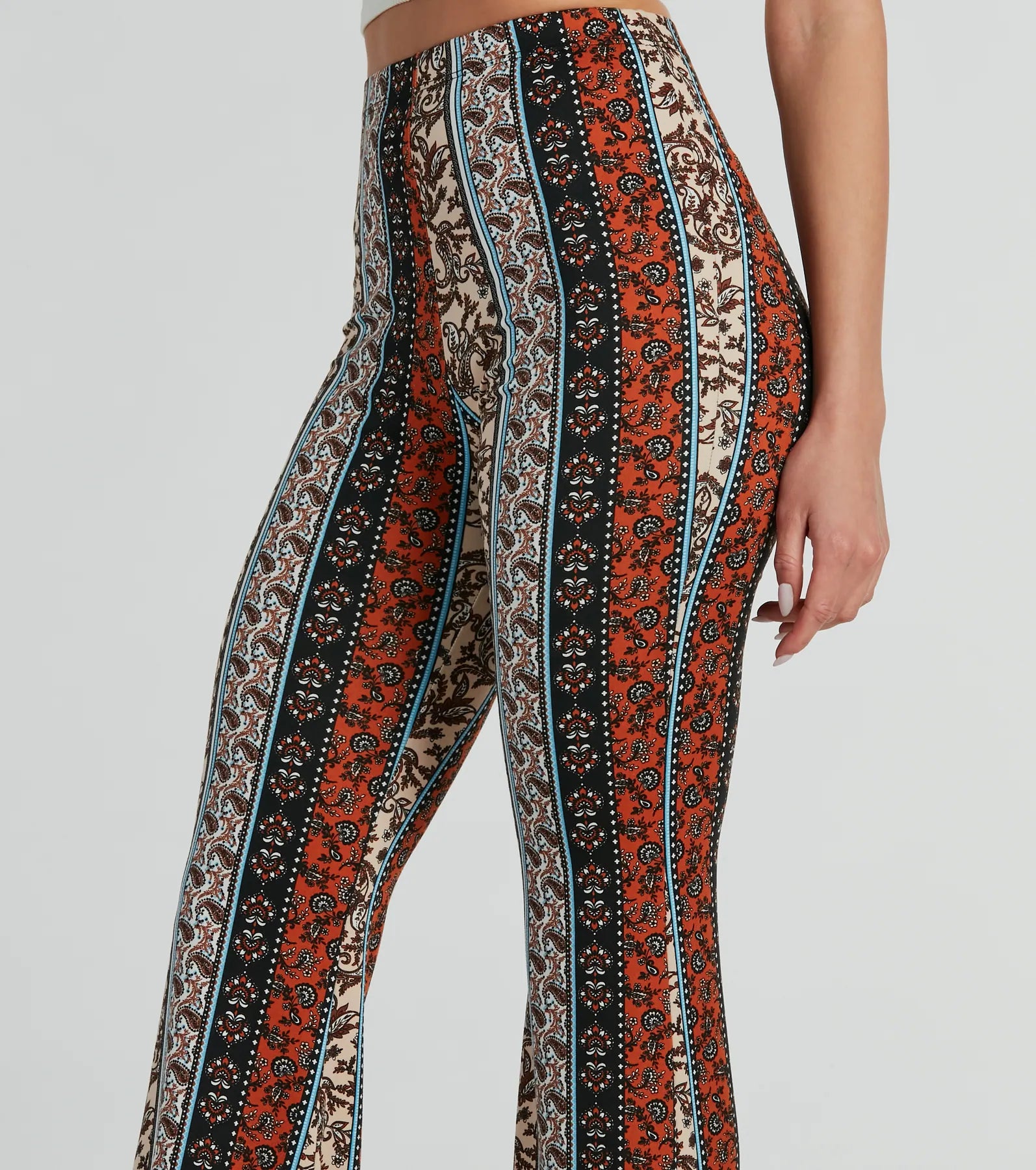 Ultimate Wanderlust Paisley Print Knit Flare Pants - Bohemian Style Essential