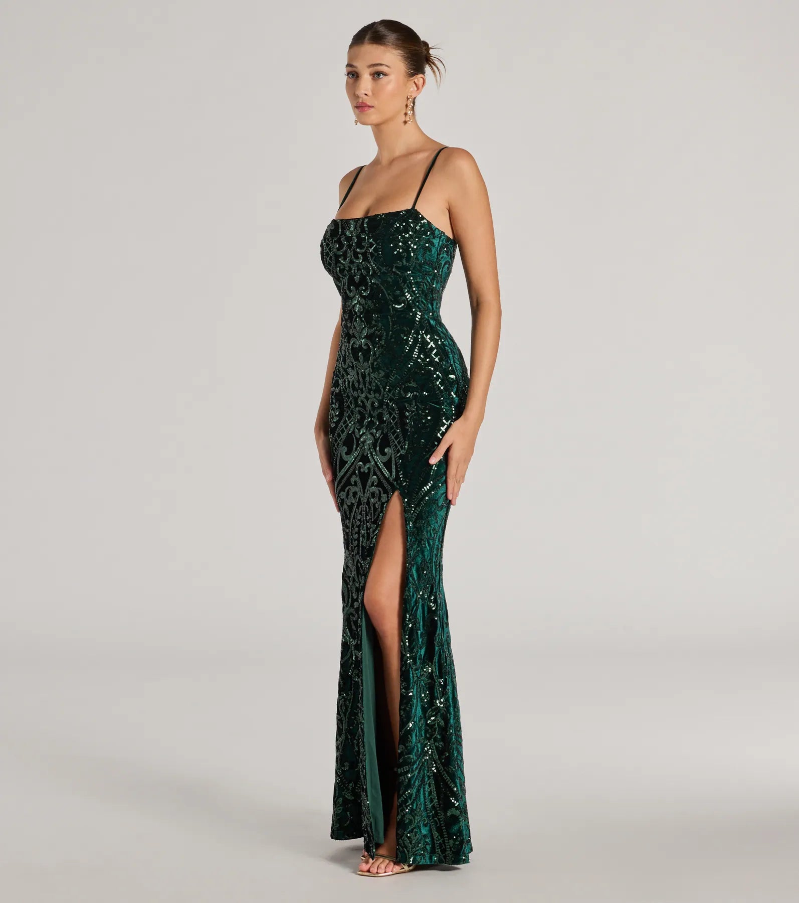 Premium Lilia Sequin Velvet Evening Gown