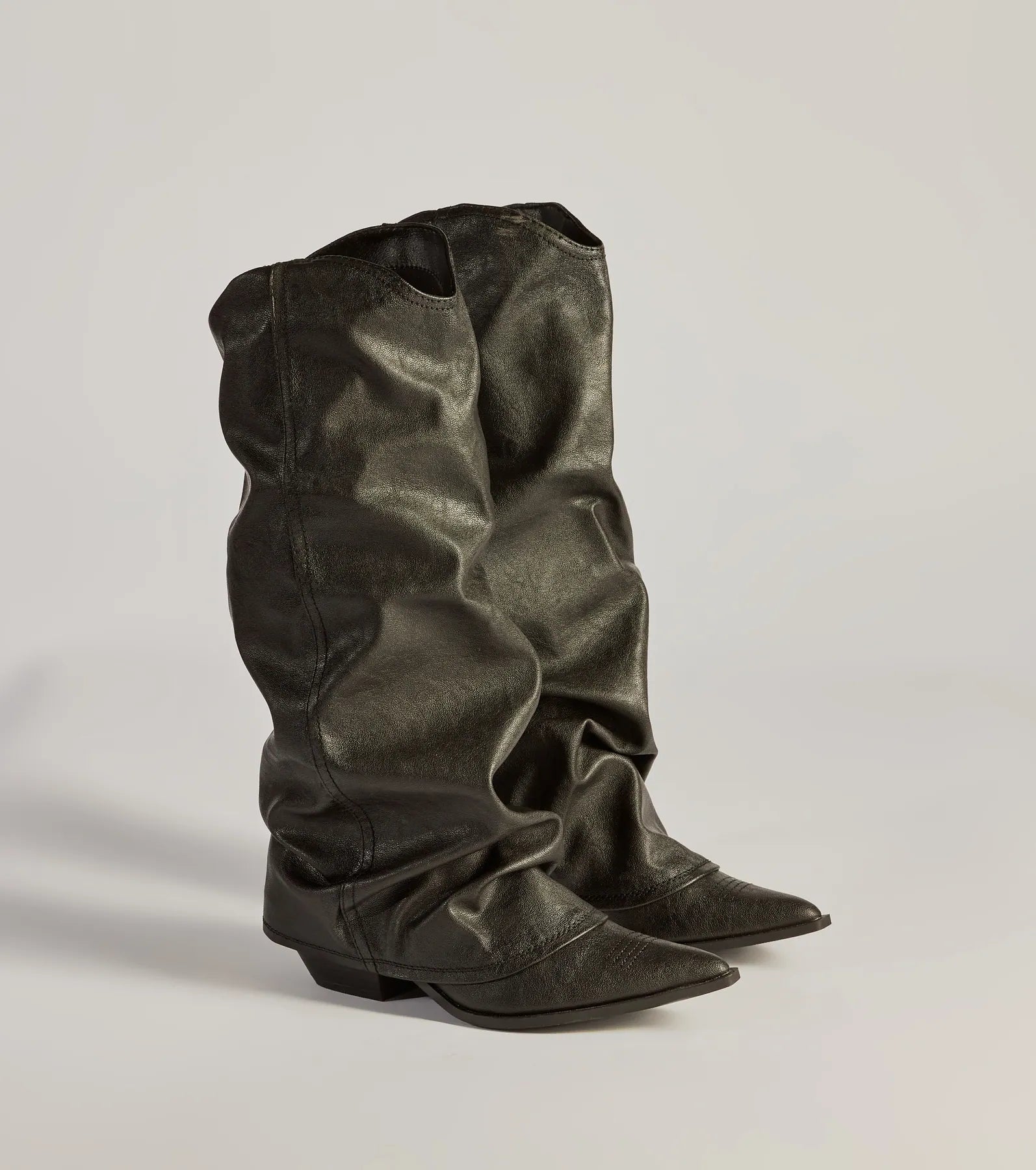 So The Drama Premium Distressed Faux Leather Knee-High Boots