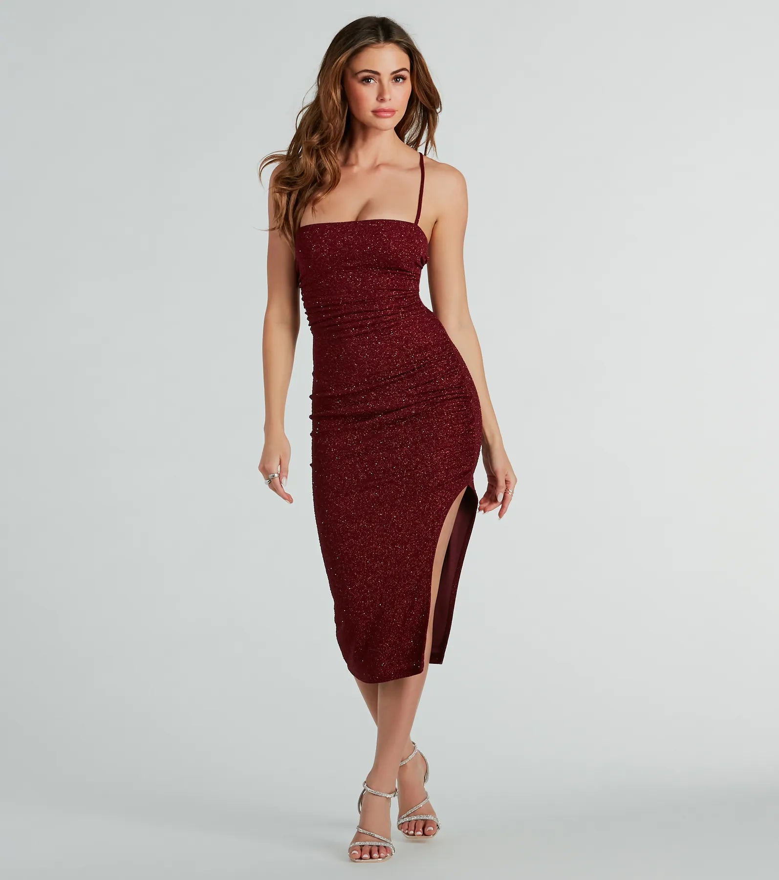 Adley Premium Glitter Lace-Up Midi Dress | Ultimate Formal Elegance