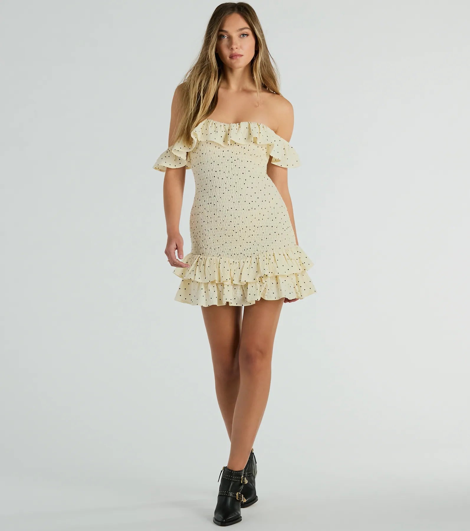 Ultimate Polka Dot Off-The-Shoulder Mini Dress - Playful & Chic