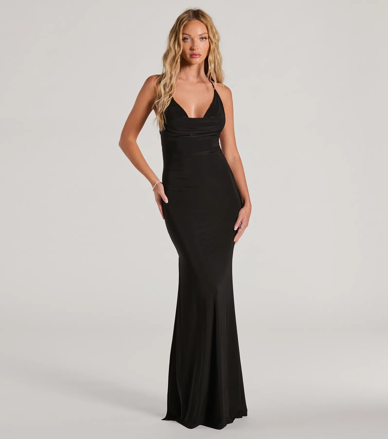 Premium Sheila Halter Strappy Back Slit Mermaid Evening Gown