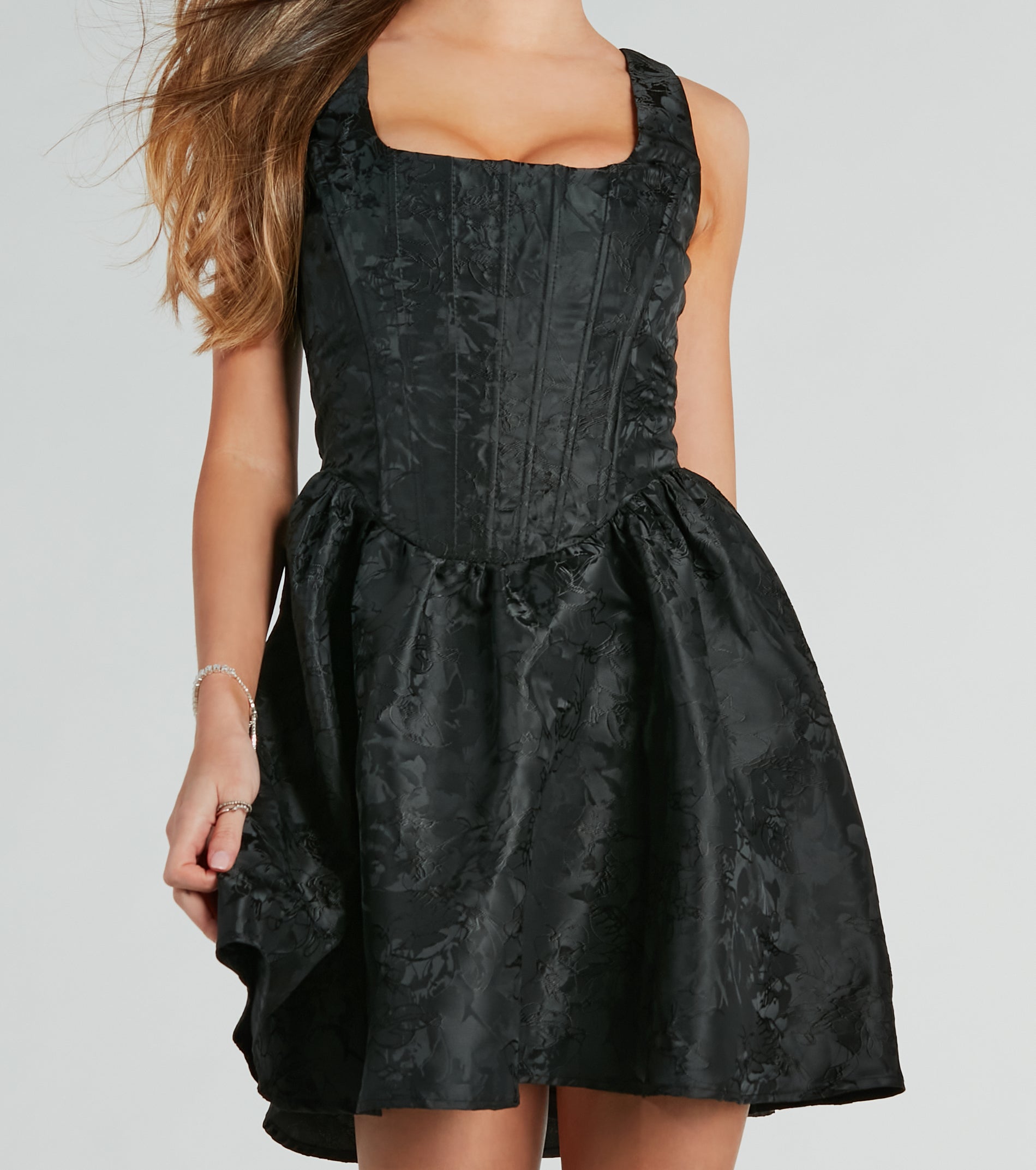 Premium Jacquard Corset Skater Dress - Ultimate Elegance