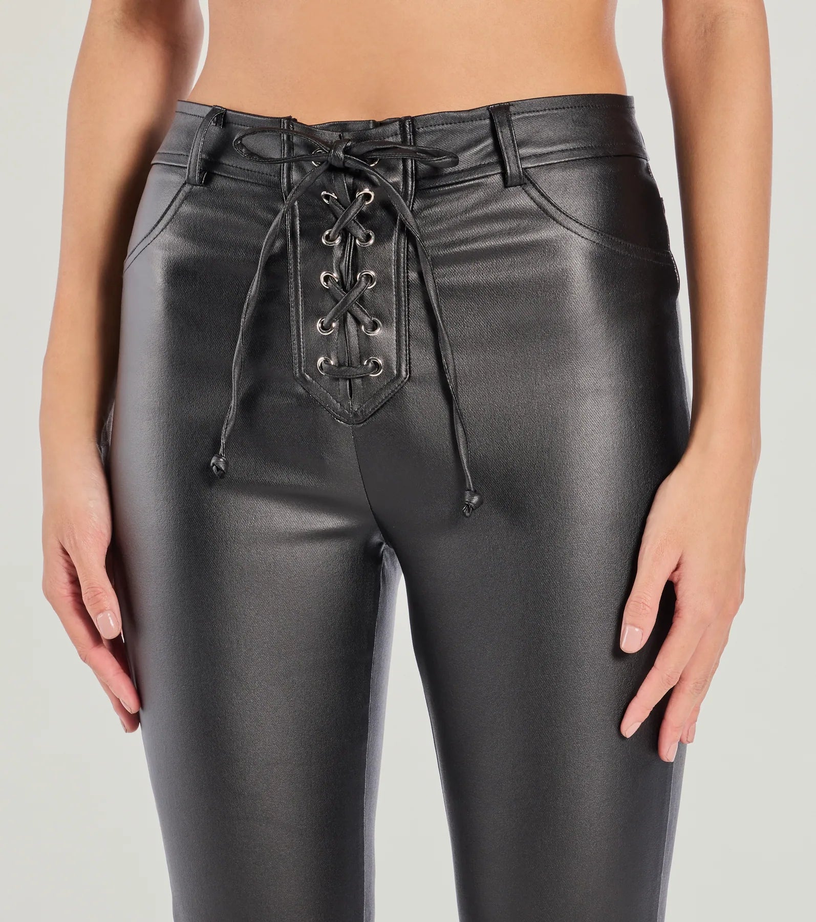 Ultimate Sleek Lace-Up Faux Leather Flare Pants