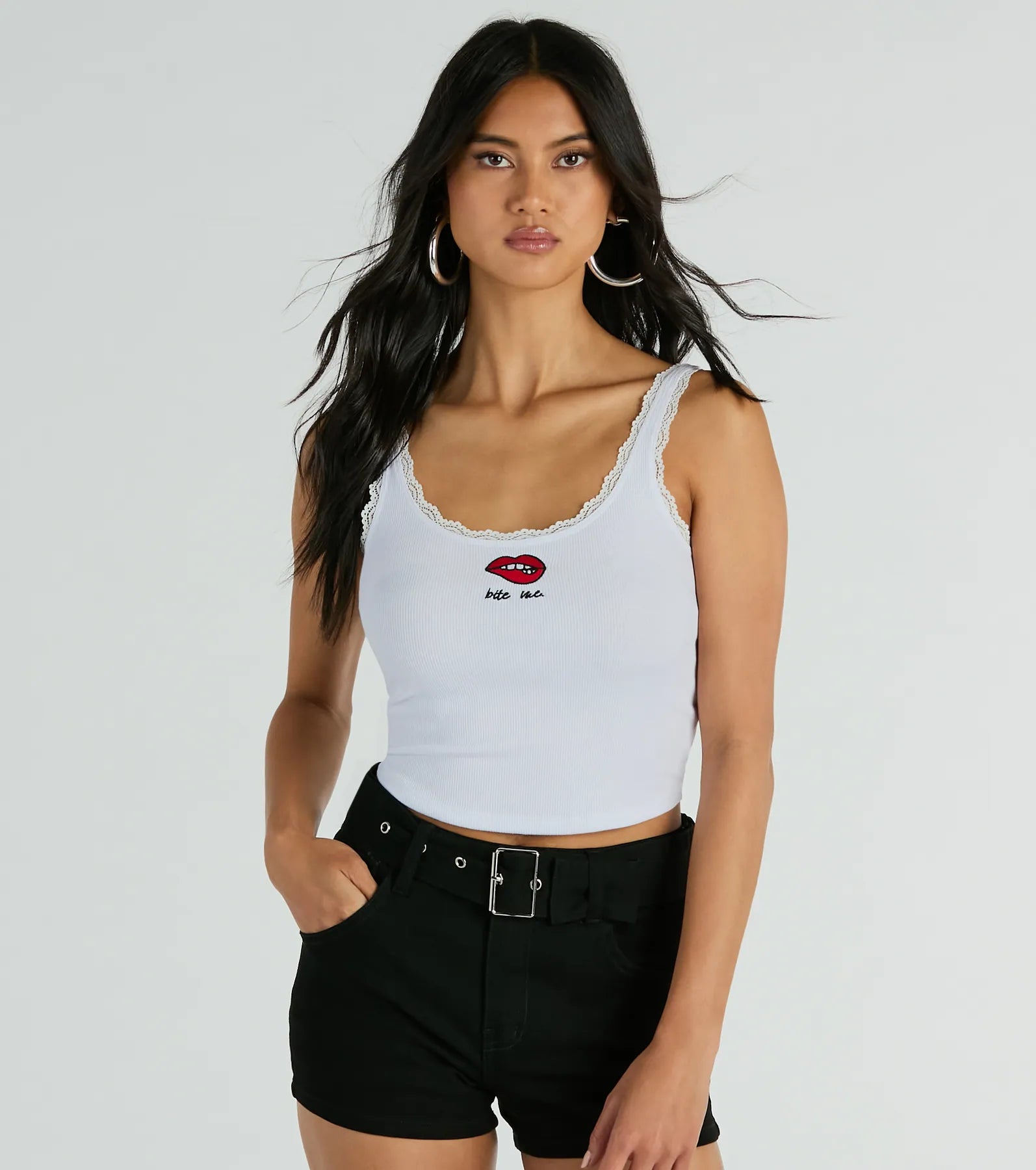 Ultimate Flirty Lace Trim Crop Tank Top - Bite Me Edition