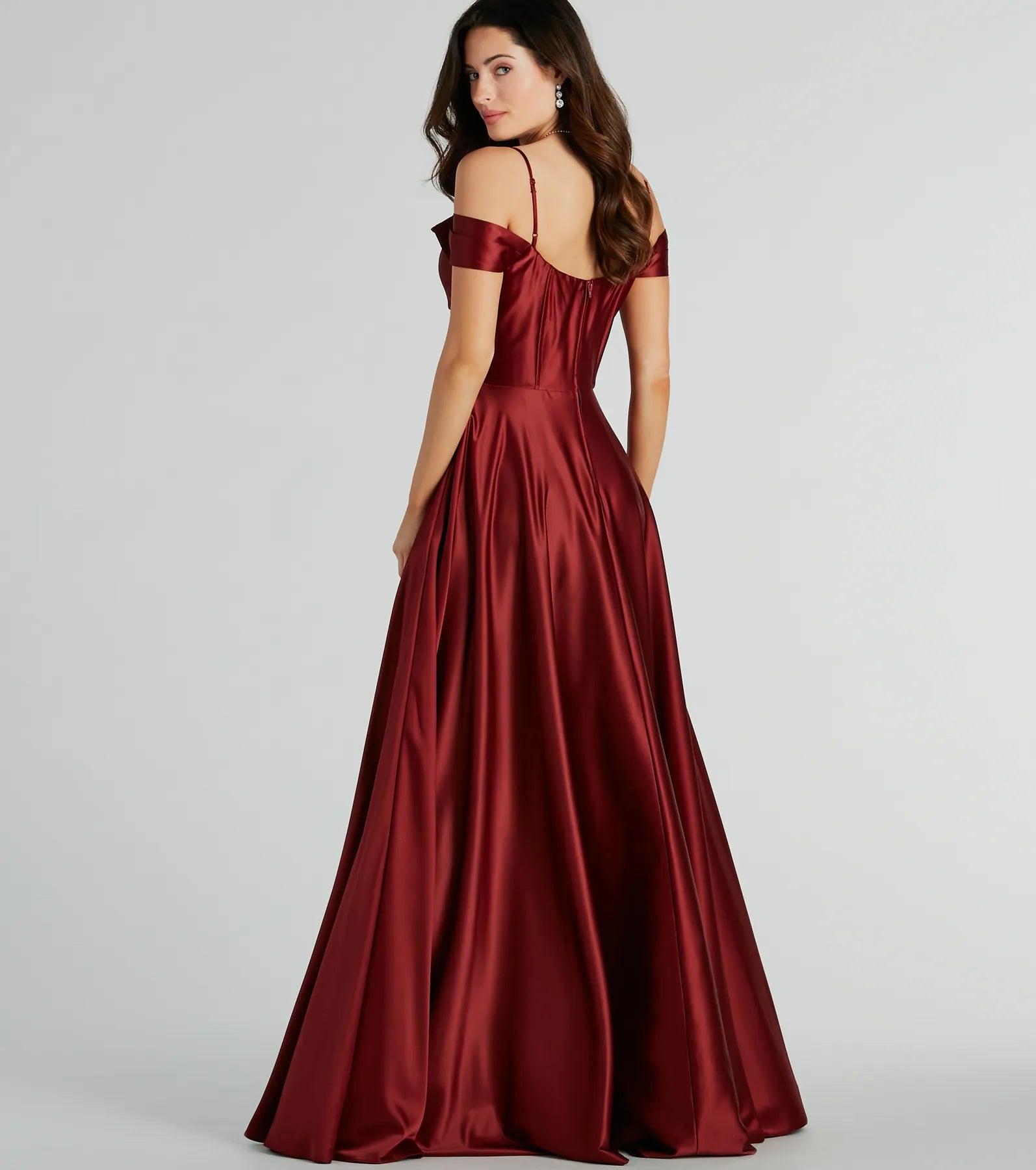 Premium Alira Satin Cold Shoulder A-Line Gown