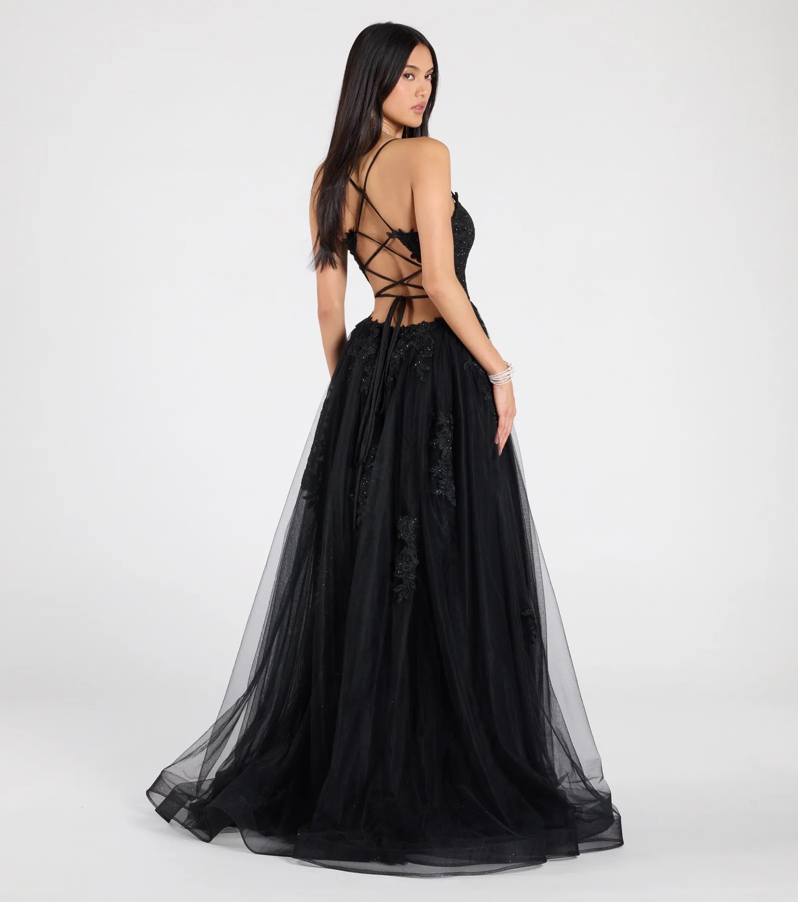 Ultimate Julia Lace-Up Corset Formal Gown - Elegant A-Line with High Slit