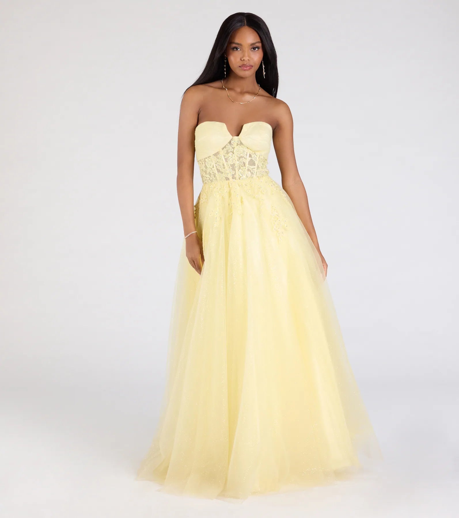 Gwen Ultimate Glitter Corset Ball Gown – A-Line Elegance