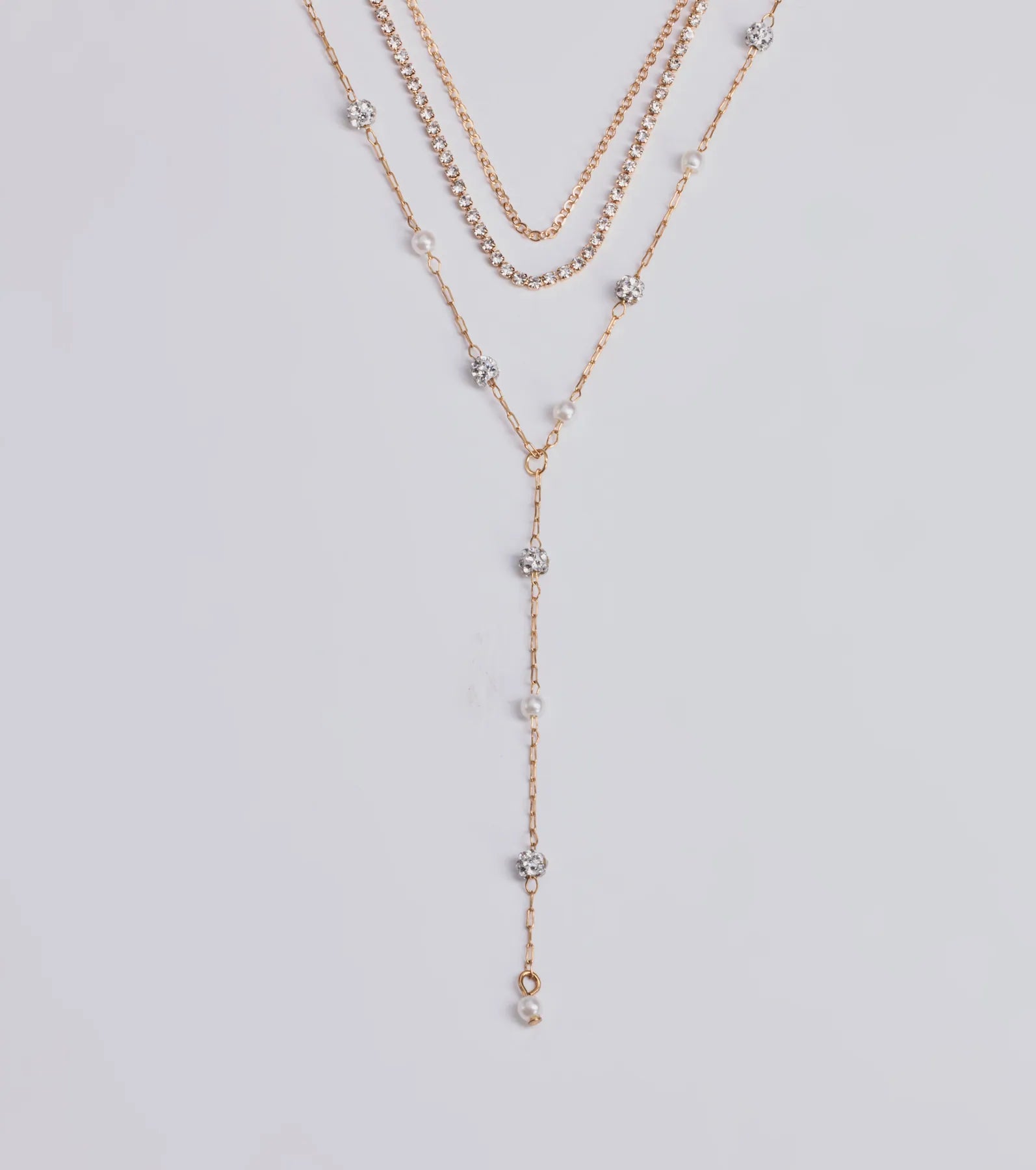 Premium Glam Moment Rhinestone & Faux Pearl Lariat Necklace Set - Upgrade Your Style