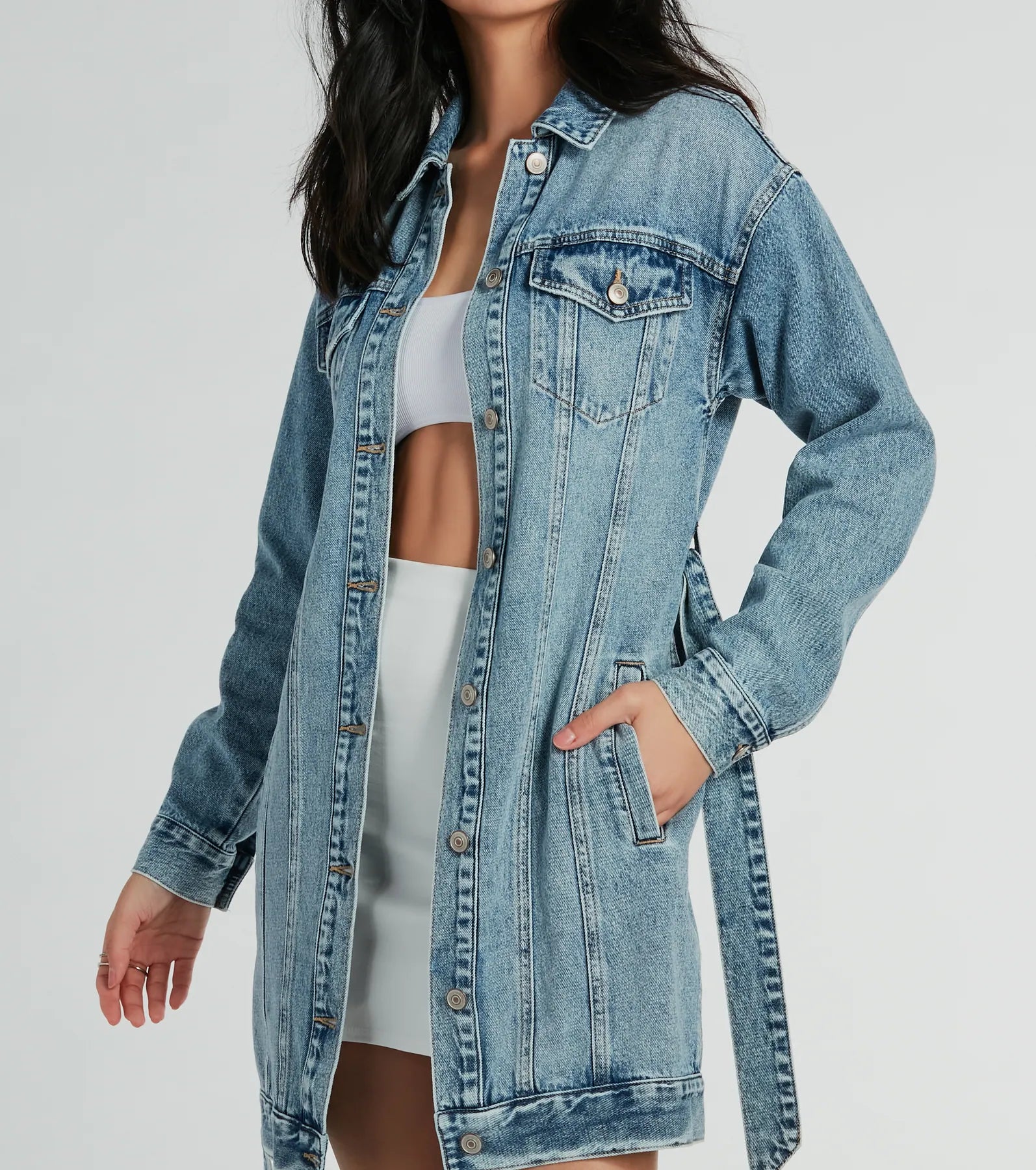 Ultimate Crushin' It Belted Denim Trench Jacket