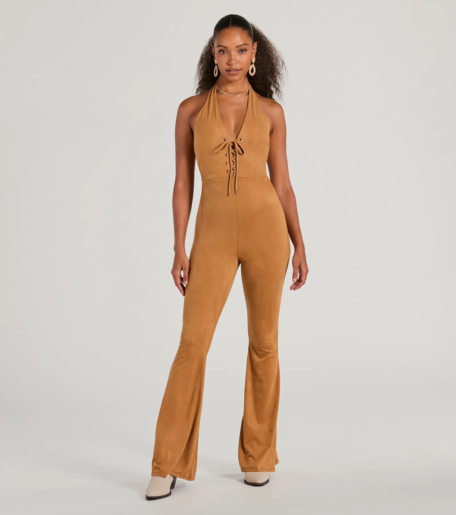 Ultimate Faux Suede Lace-Up Jumpsuit - Eyes On Me