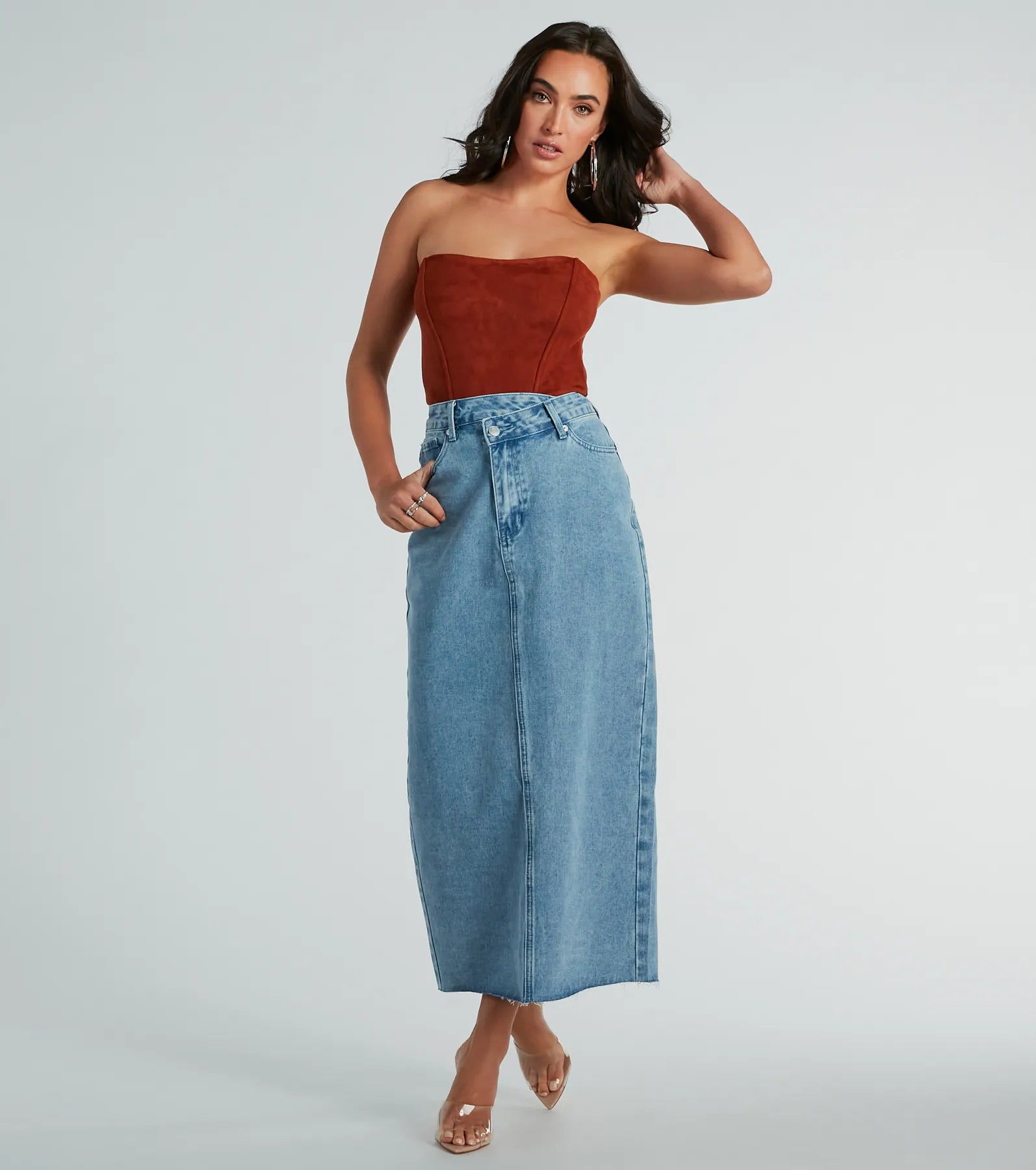 Premium Asymmetrical Waist Denim Midi Skirt - Ultimate Everyday Style