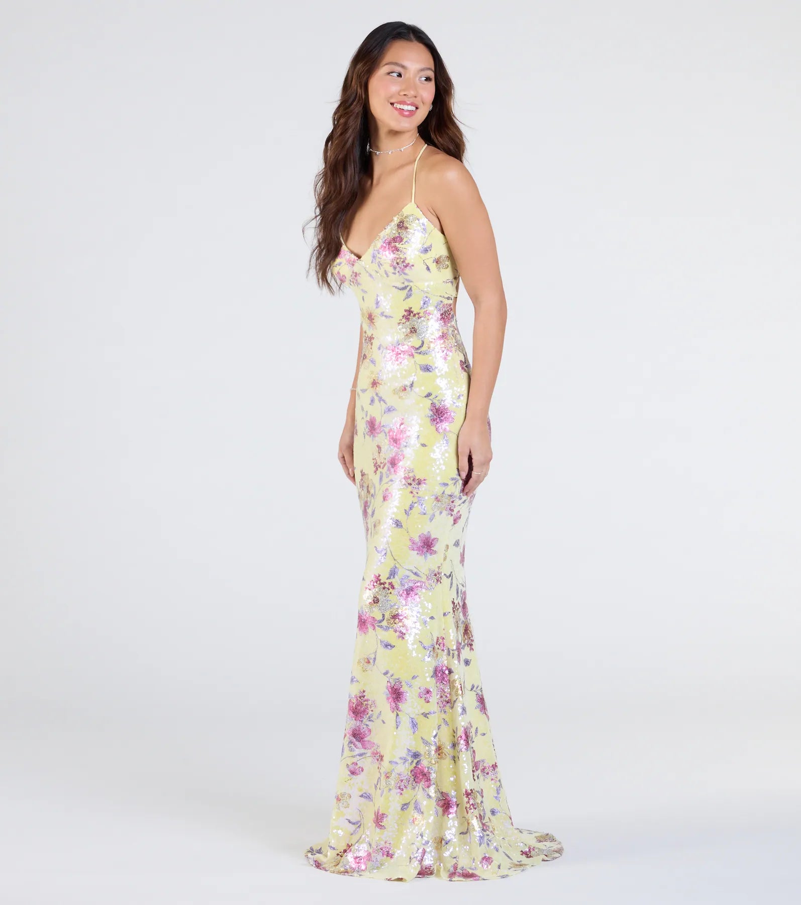 Ultimate Sierra Floral Sequin Lace-Up Gown