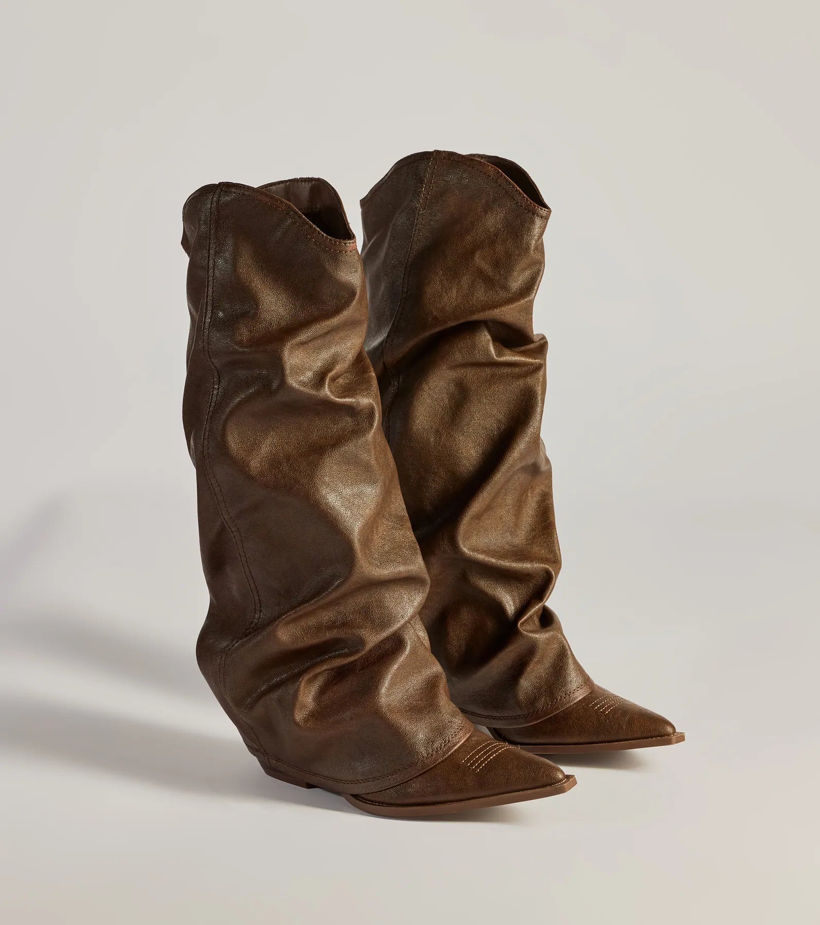 So The Drama Premium Distressed Faux Leather Knee-High Boots