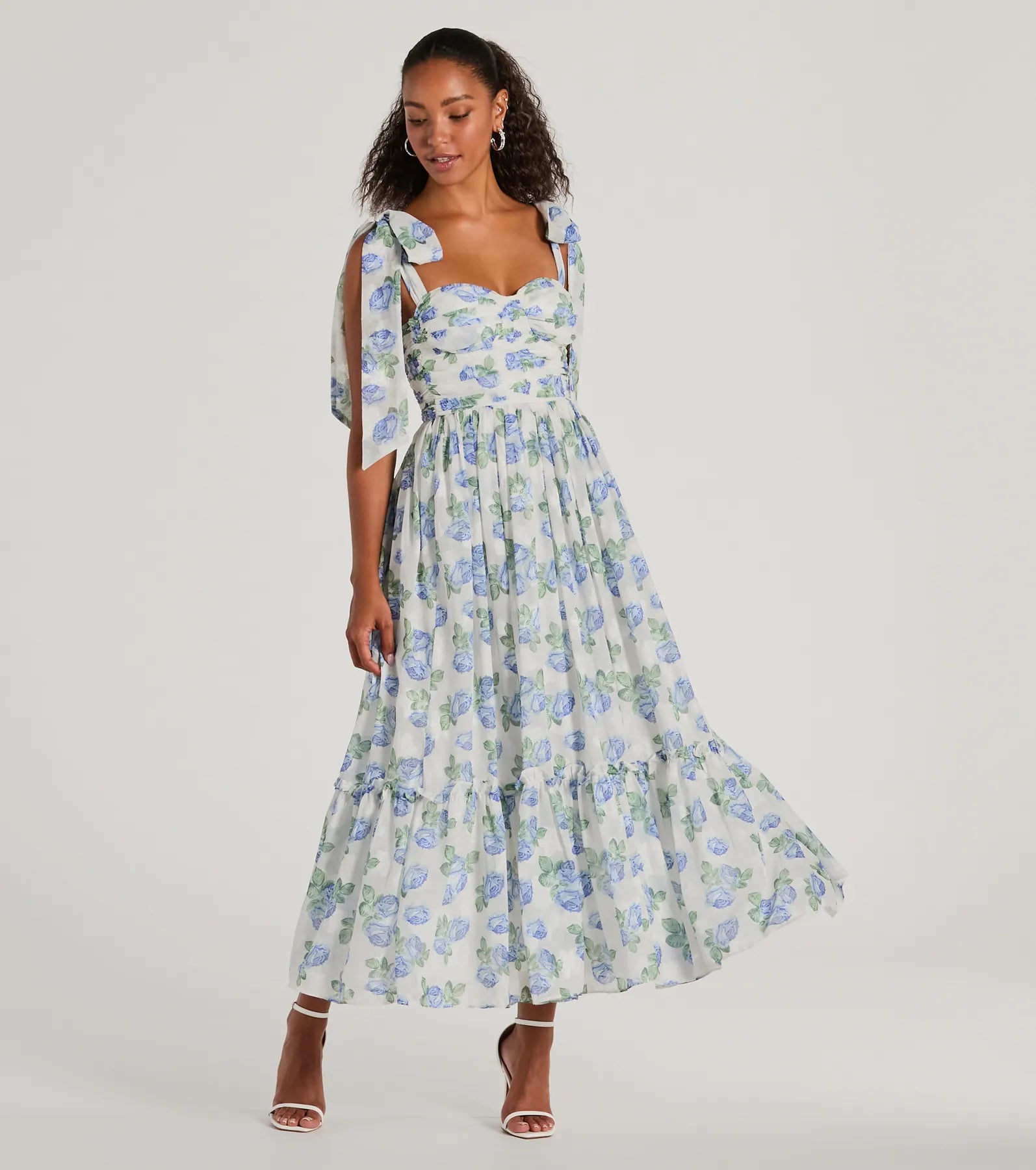 Ultimate Clara Sweetheart Floral Chiffon Midi Dress - Premium Elegance