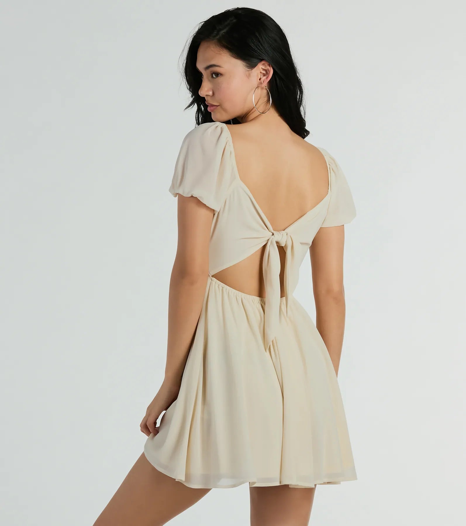 Ultimate Flirt & Twirl Puff Sleeve Dress - Tie-Back Skater Style