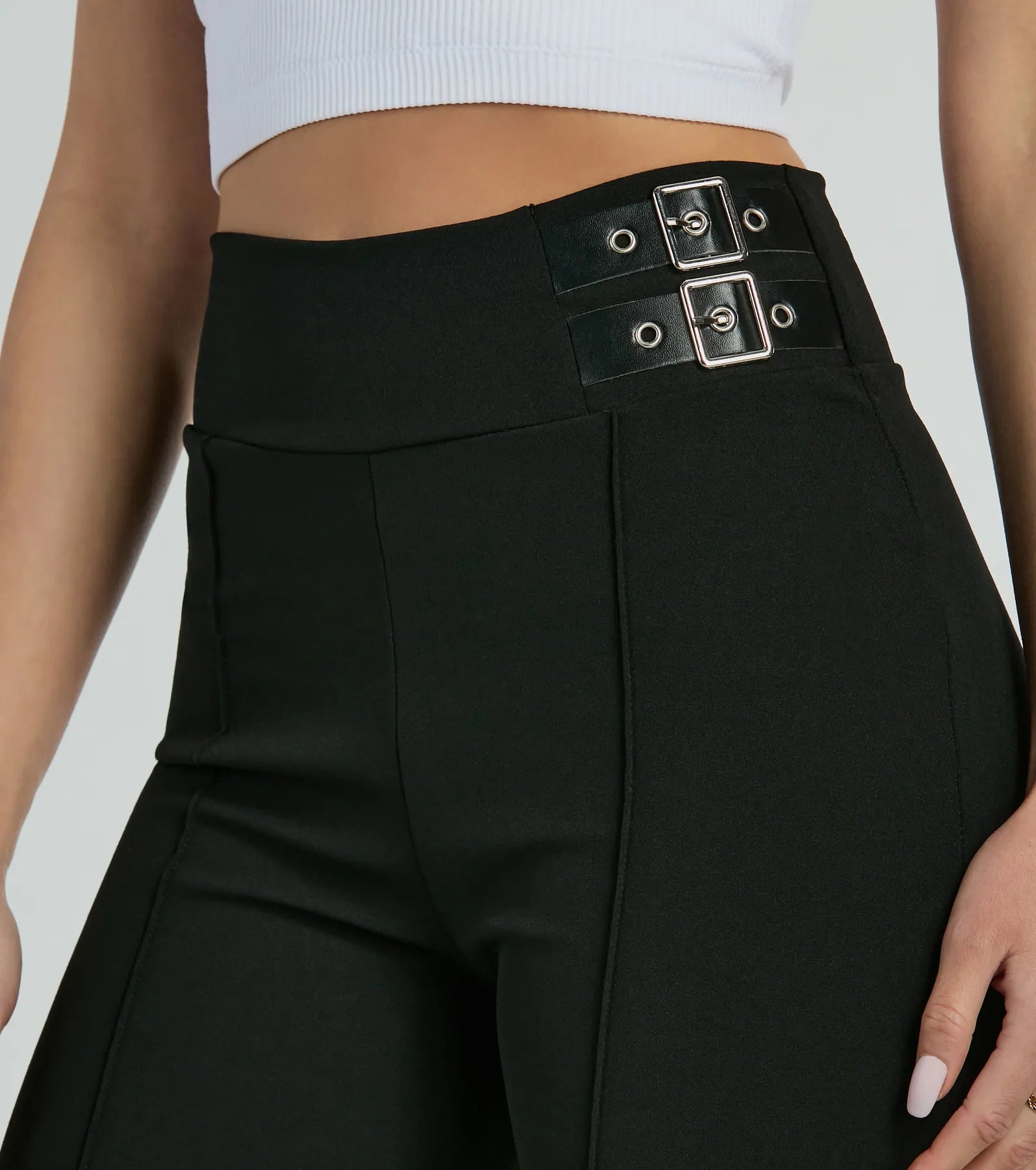 Premium Chic Confidence Buckle Accent Trouser Pants