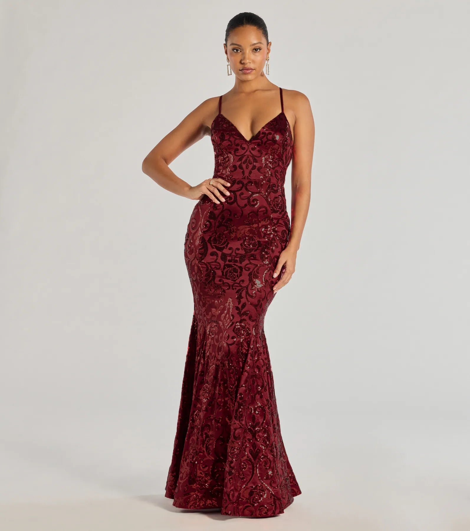 Ultimate Saskia Lace-Up Mermaid Sequin Satin Formal Gown