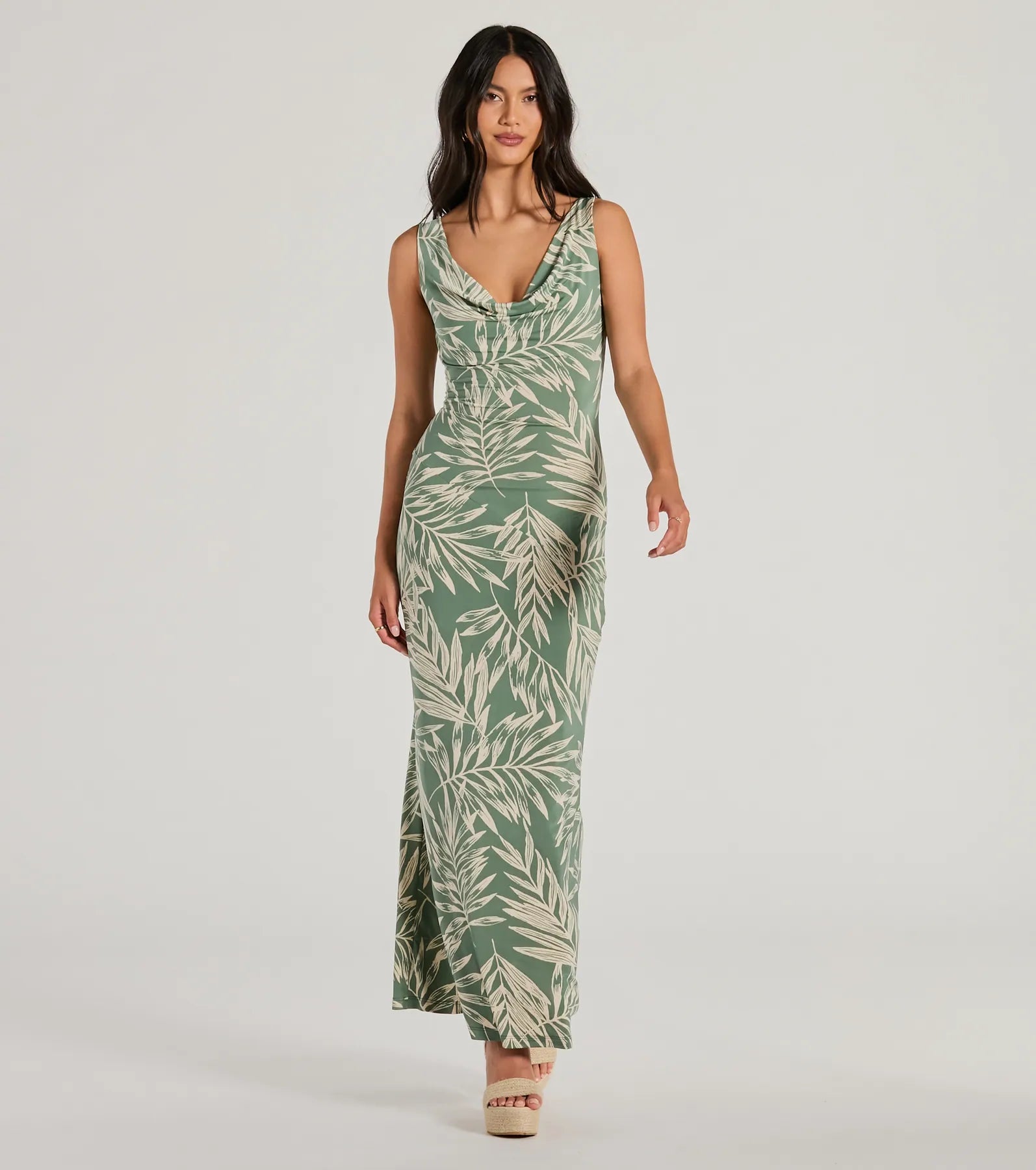 Ultimate Tropical Escape Cowl Neck Maxi Dress