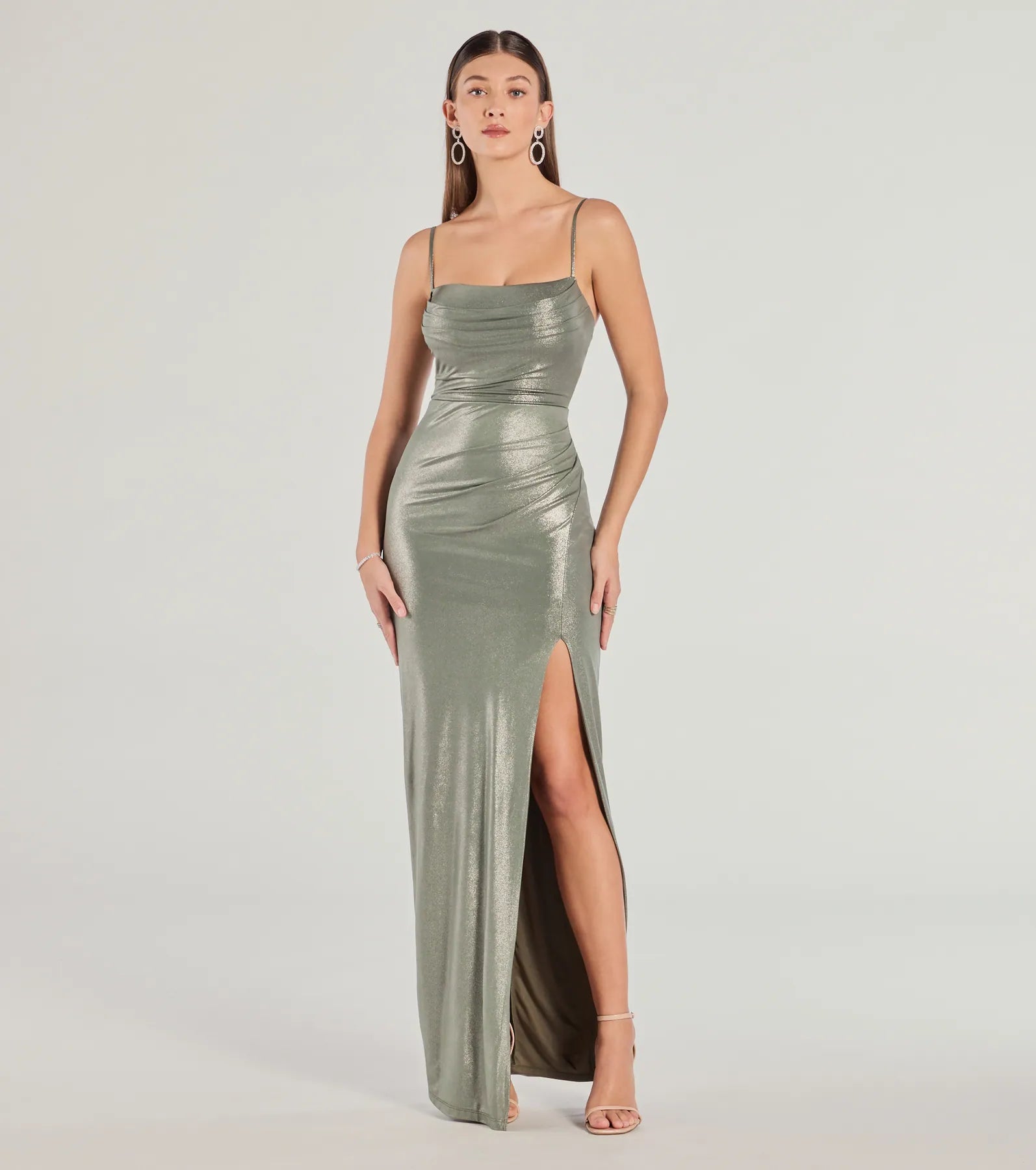 Maia Premium High-Slit Foiled Evening Gown