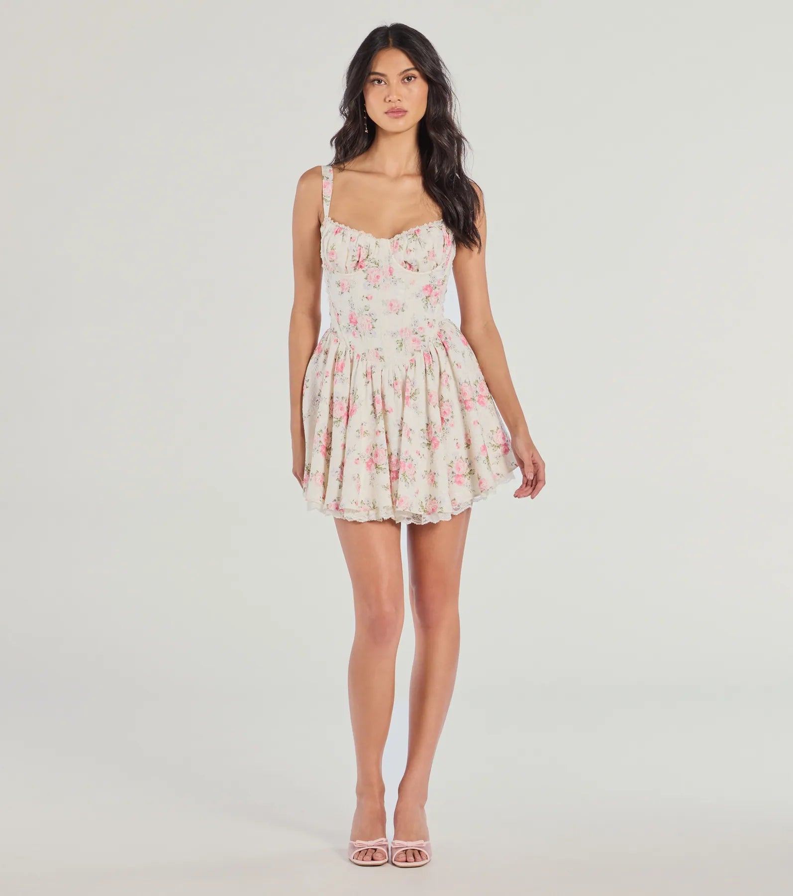 Premium Floral Corset Lace Skater Dress - Ultimate Garden Stroll Look