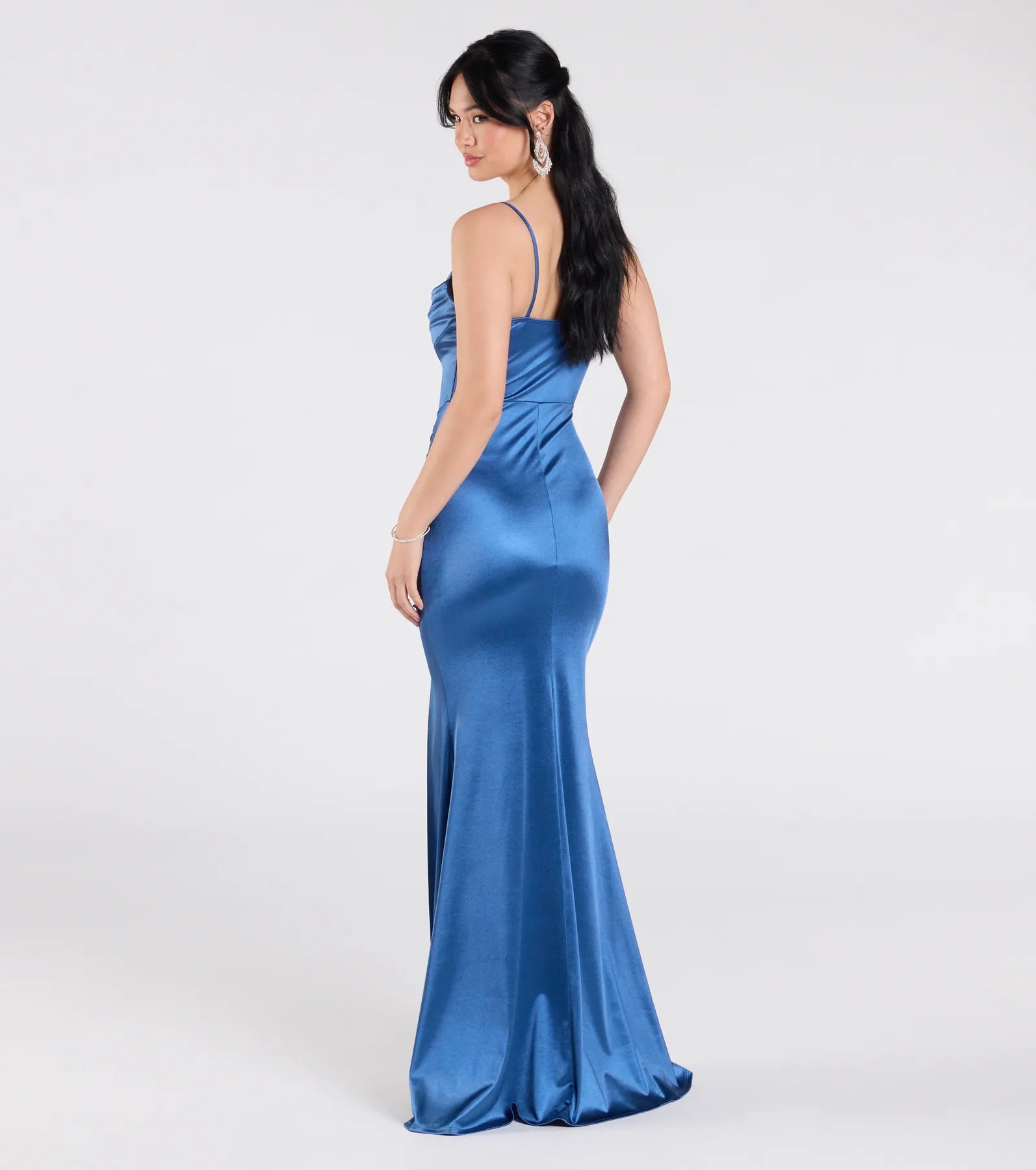 Premium Jazmine Satin Formal Dress with Cowl Neck & High Slit