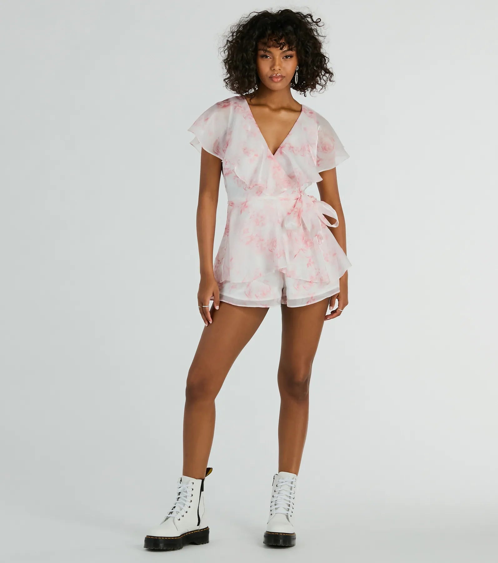 Ultimate Dreamy Escape Ruffled Rose Floral Organza Romper