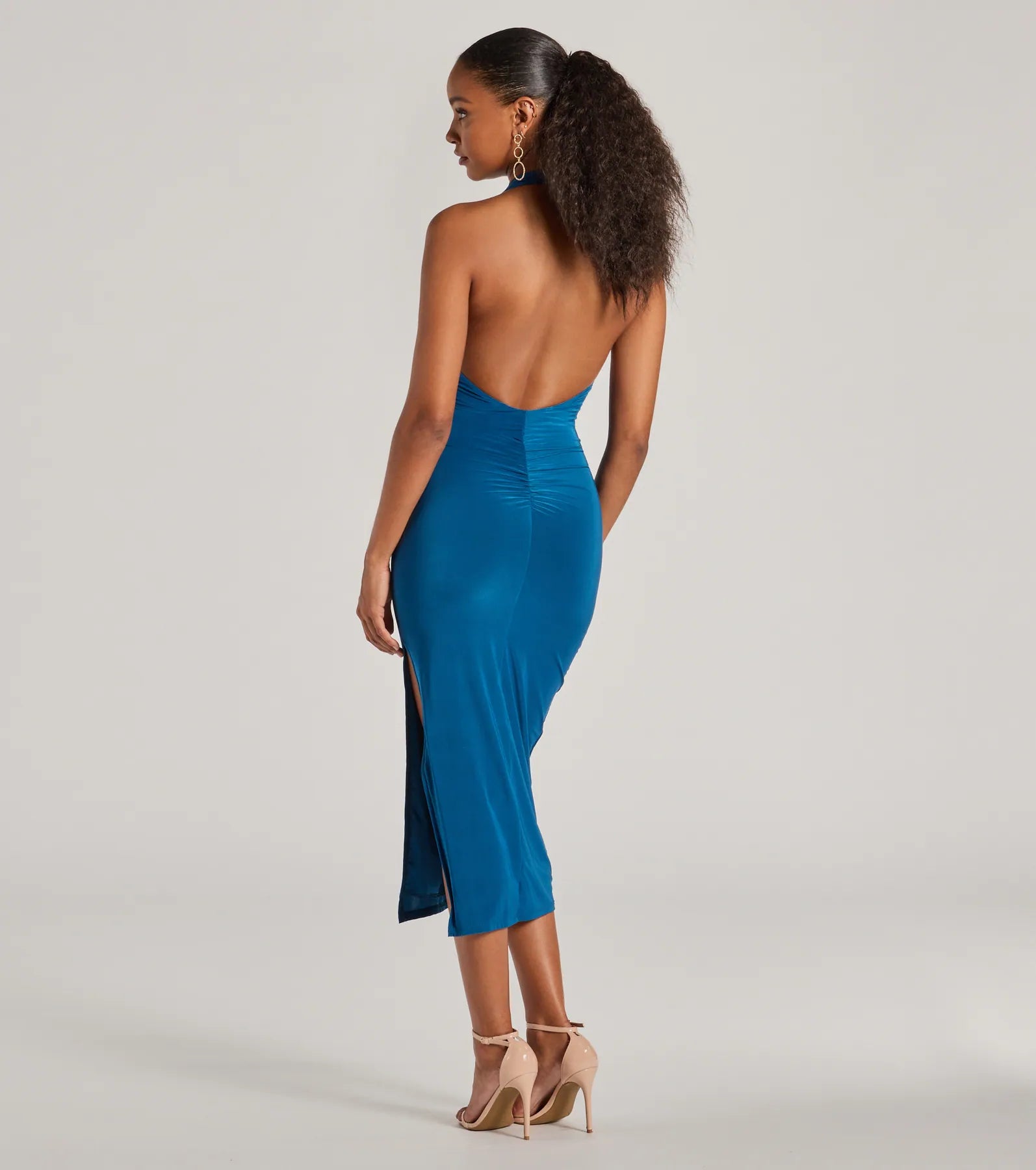 Ultimate Elegance Scoop Halter Midi Dress