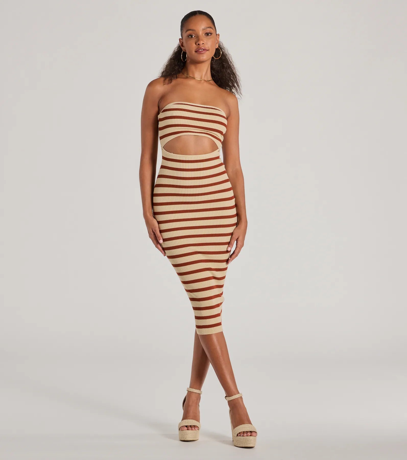 Ultimate Strapless Striped Ribbed Knit Midi Dress - Bold & Comfortable