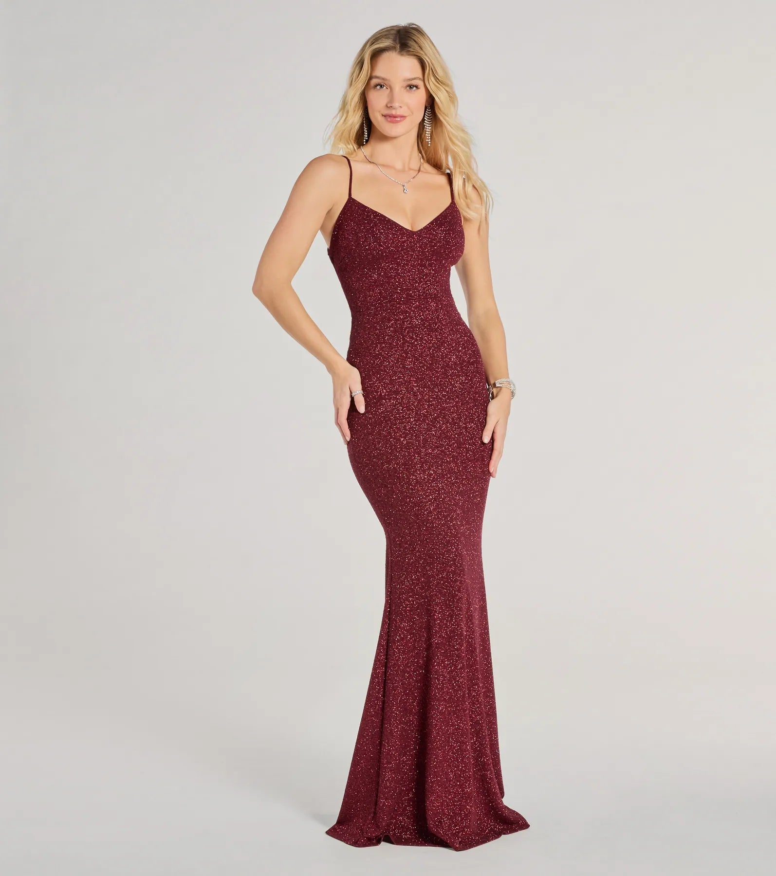 Premium Tricia Glitter Mermaid Dress - V-Neck & Open Back